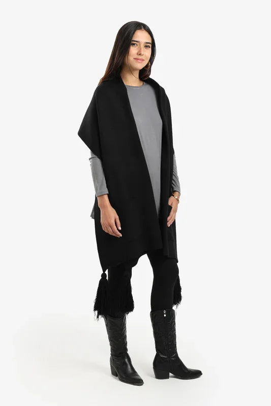 Carina - Knitted Poncho with Tassels 3