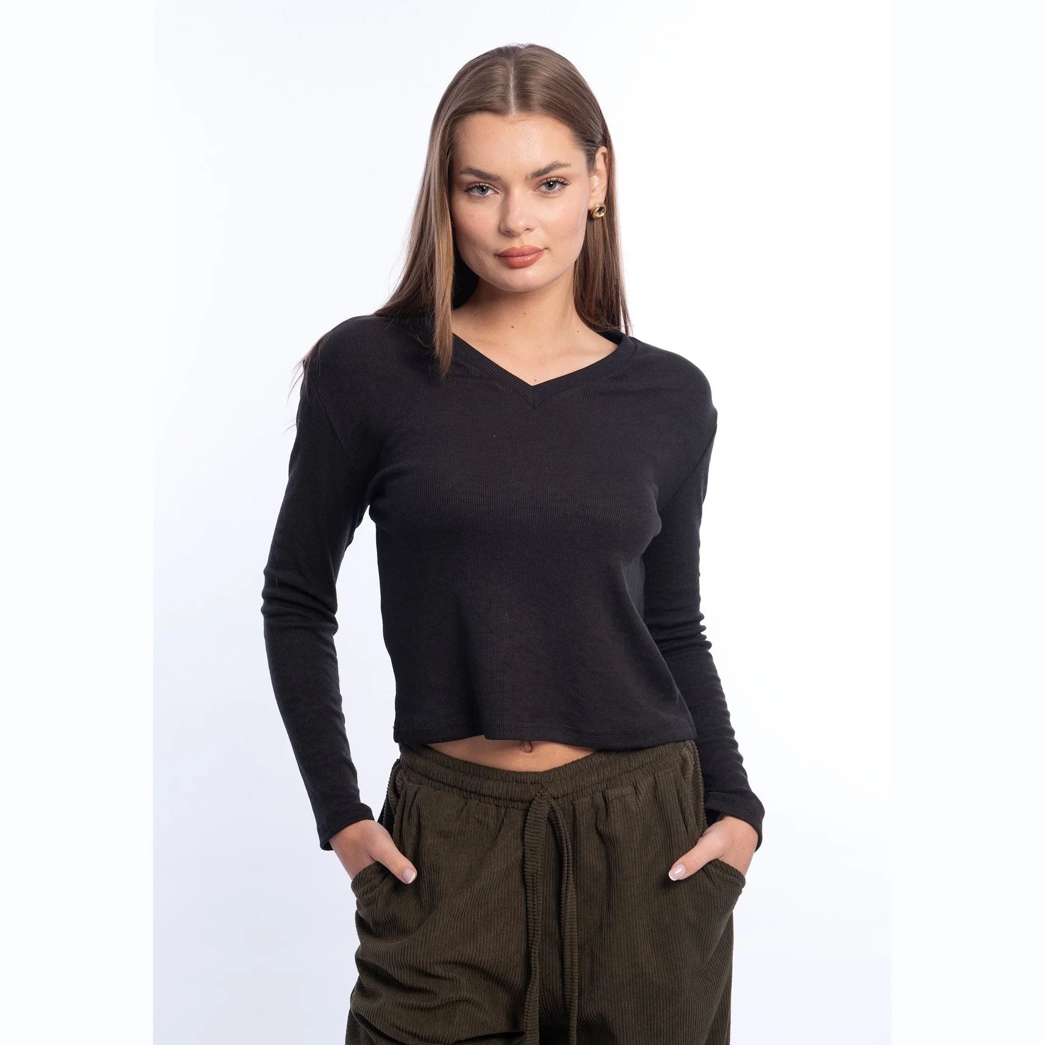 Viva - Long Sleeve V-Neck Top 1
