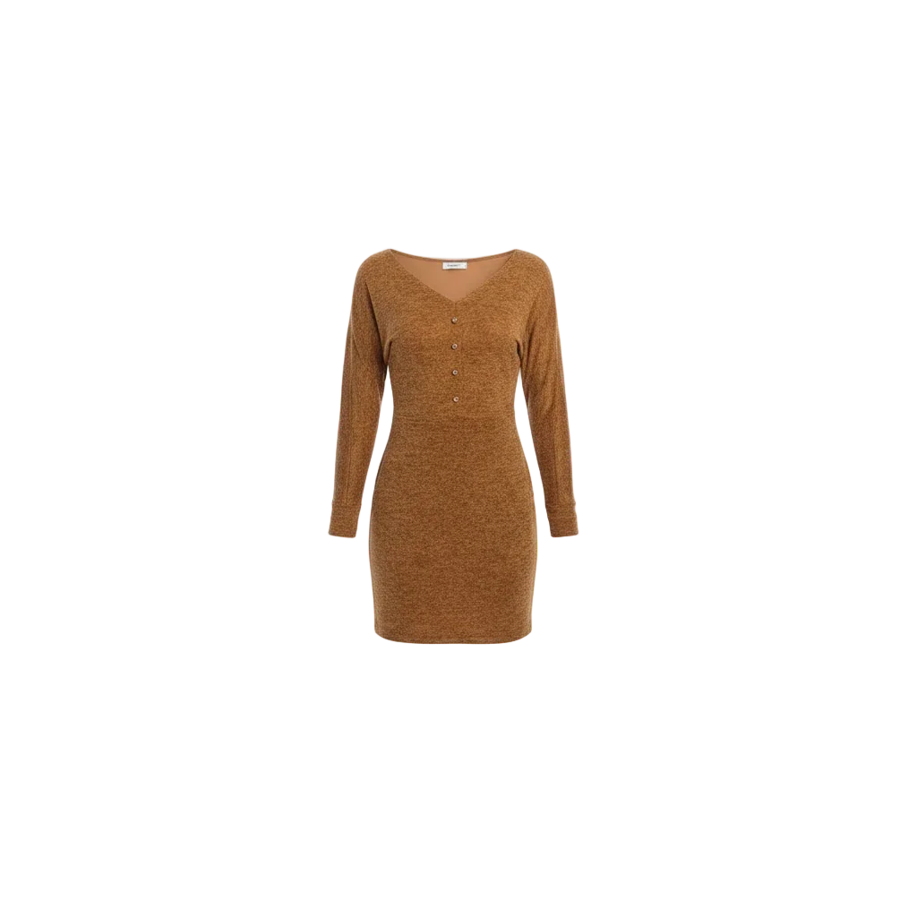 Viva - Mustard V-Neck Wool Short Dress 1