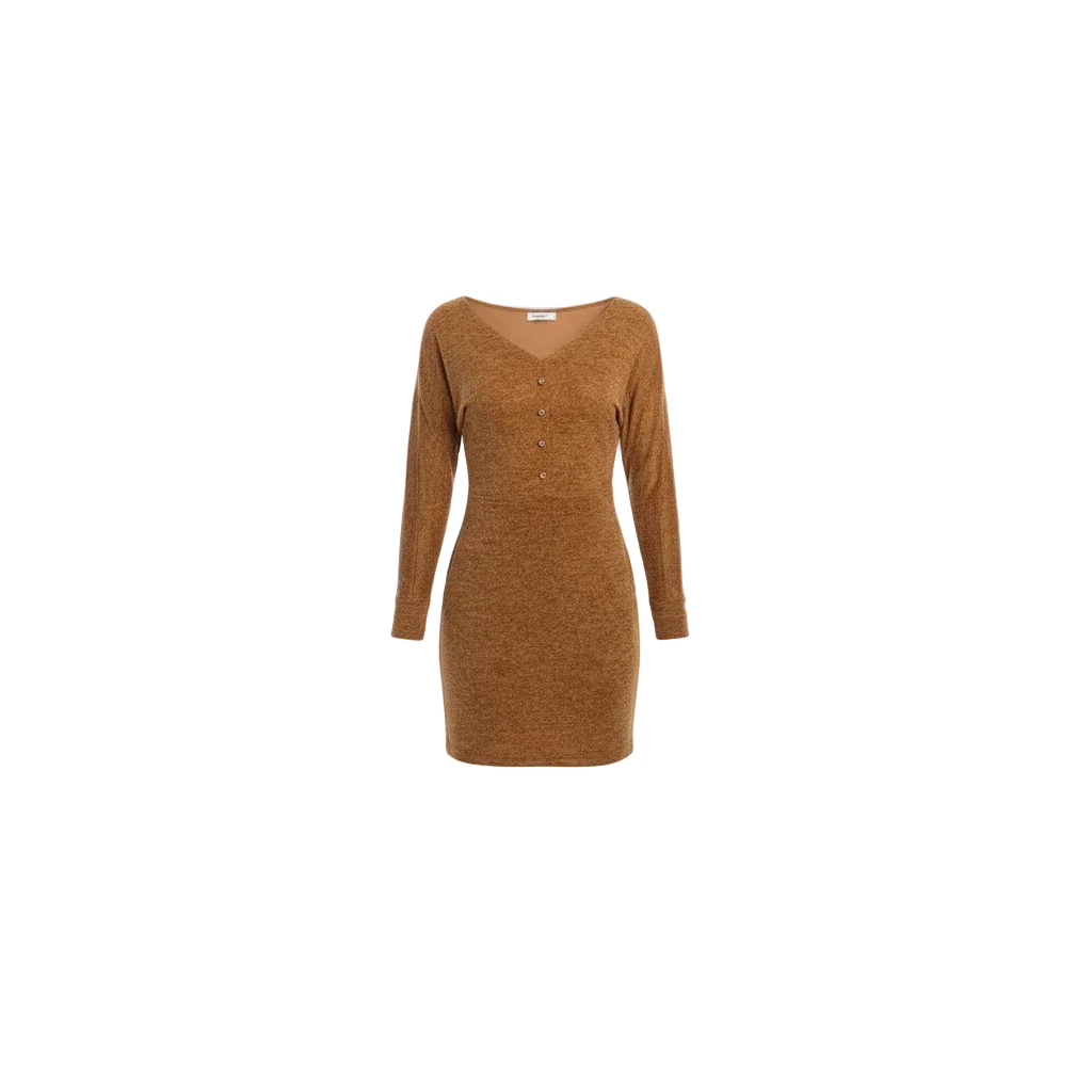 Mustard V-Neck Wool Short Dress - Viva 1