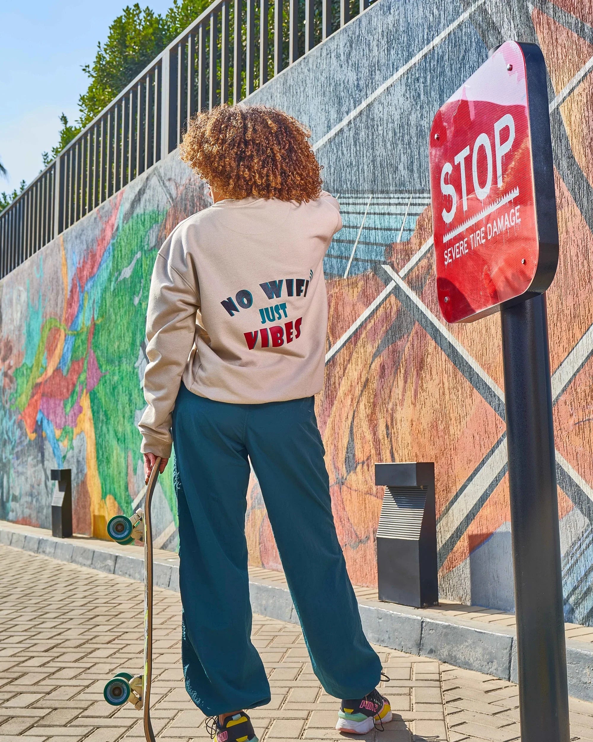 NAS Trends - Wifi Unisex Oversized Crew-neck Sweatshirt-Beige 1