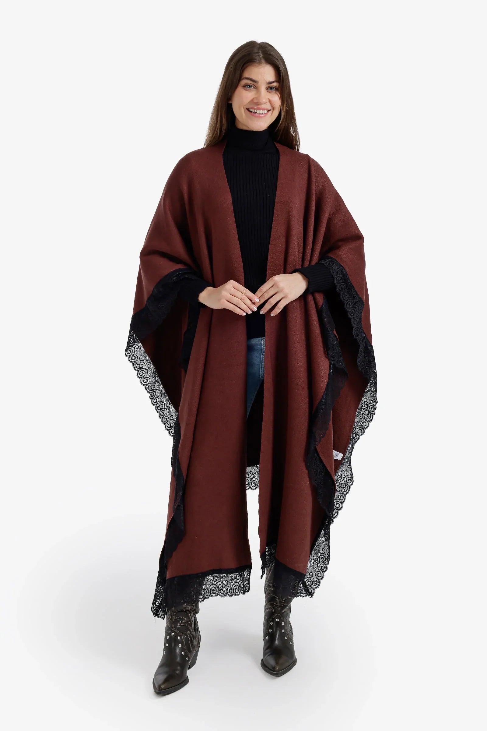 Carina - Contrast-Trim Knit Poncho 1