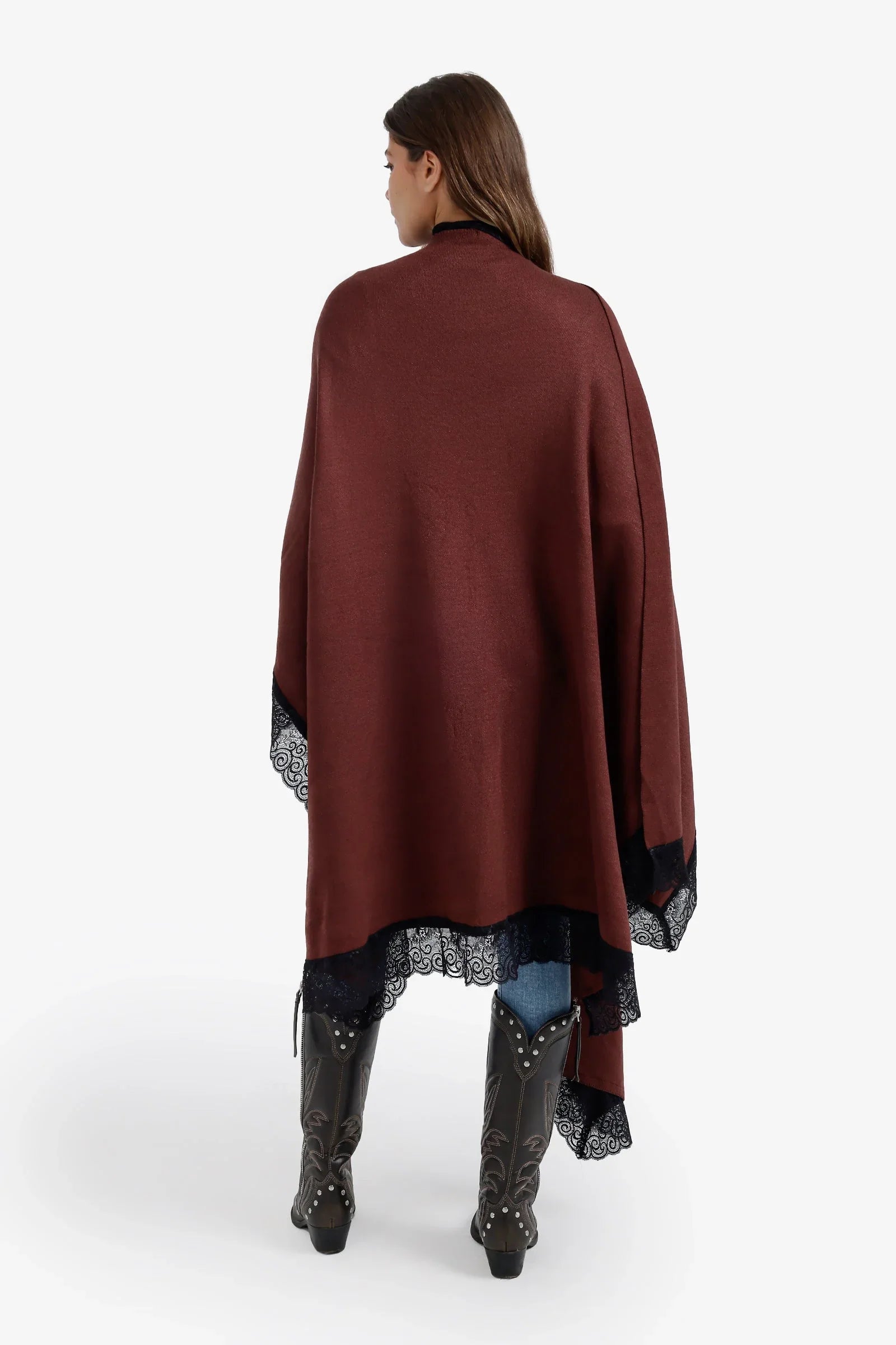 Carina - Contrast-Trim Knit Poncho 3