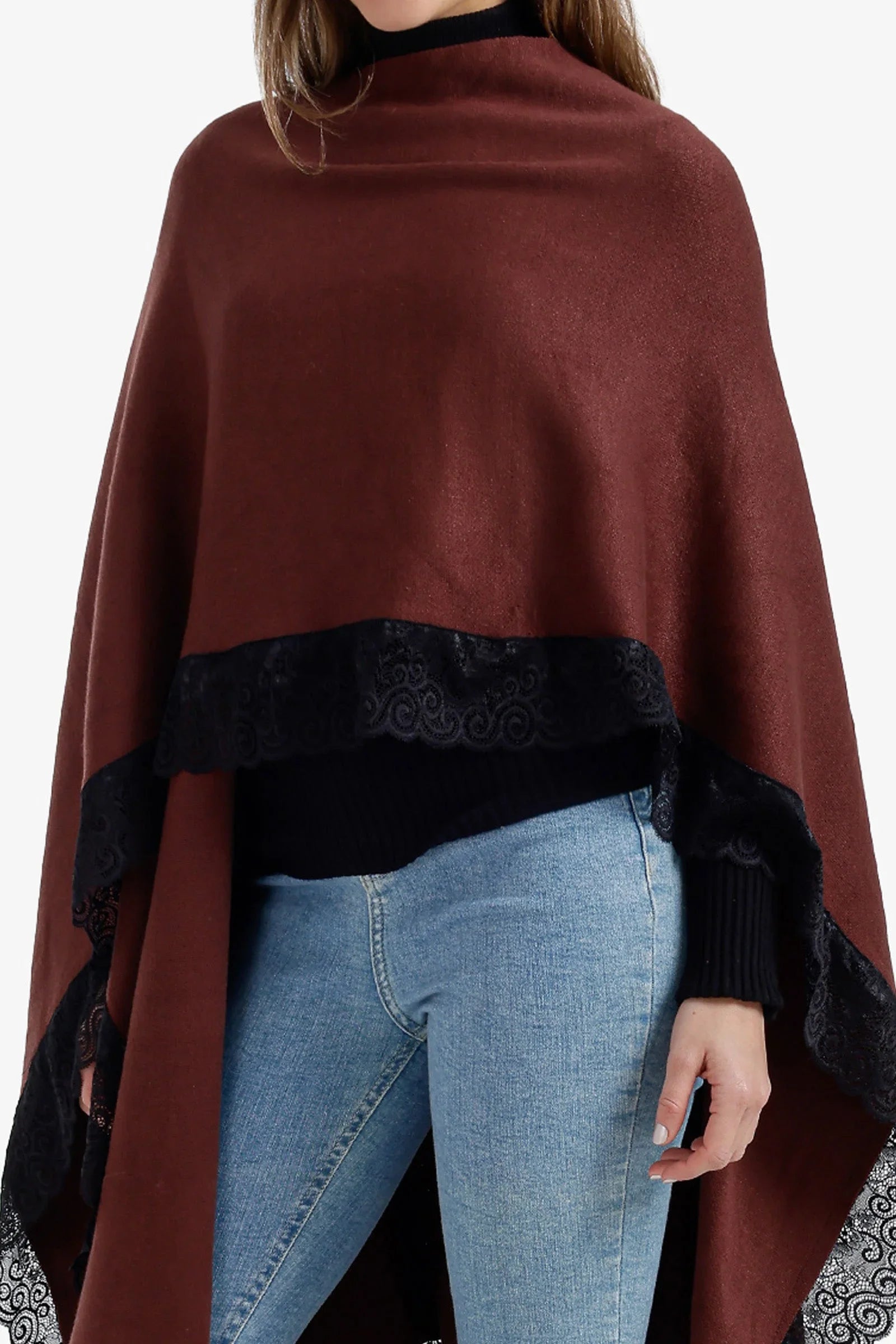 Carina - Contrast-Trim Knit Poncho 4