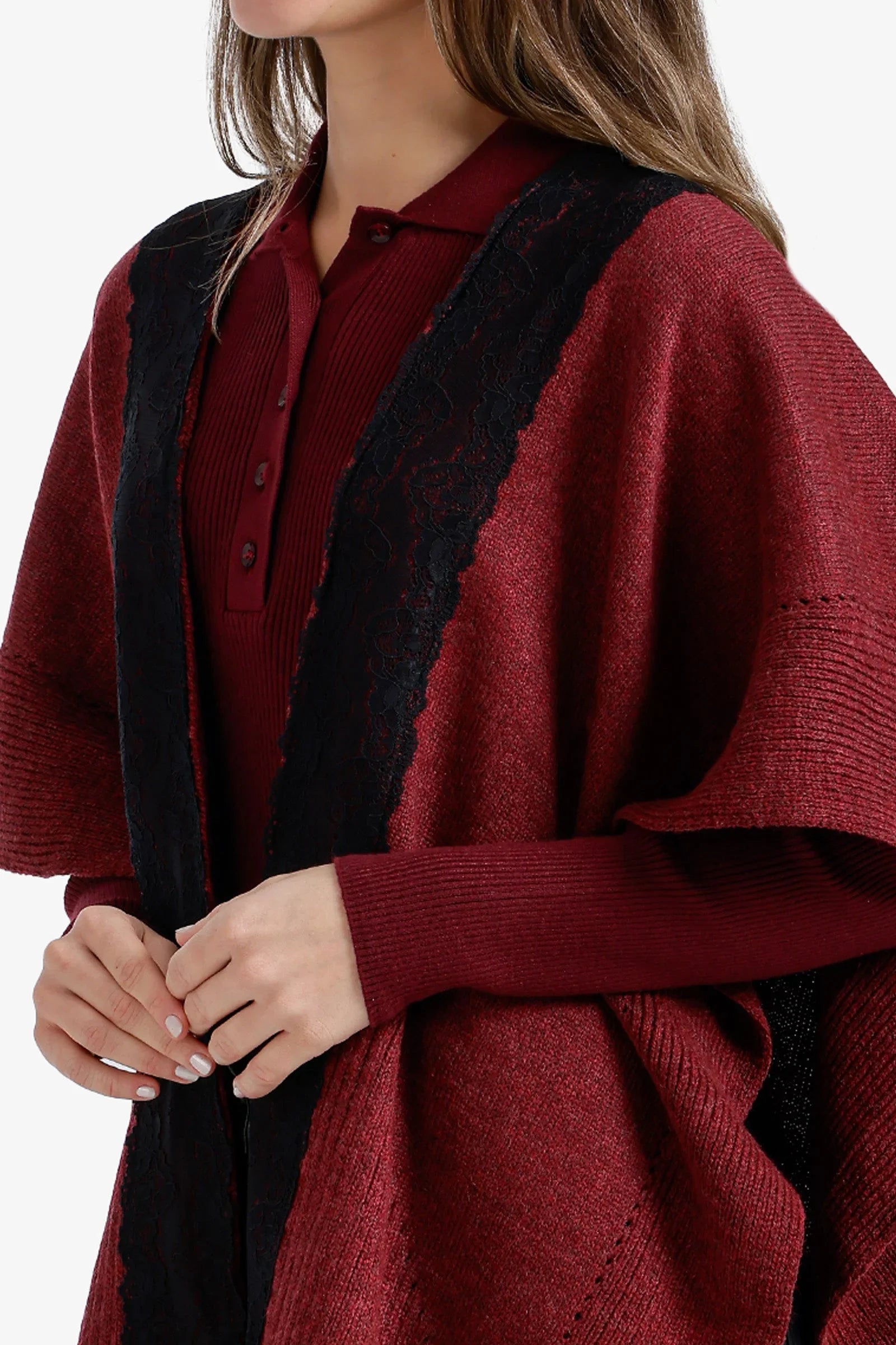 Carina - Lace-Trim Asymmetric Poncho 5