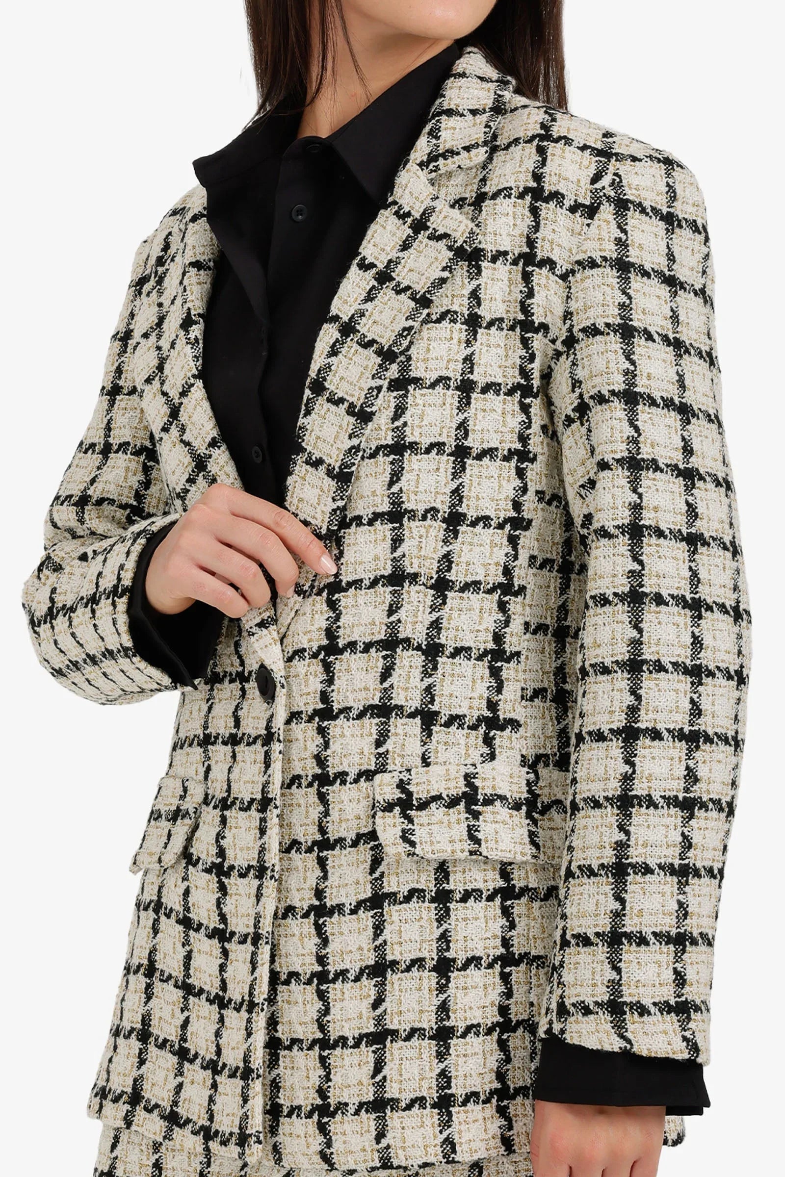 Clue - Houndstooth Notch-Collar Blazer 1