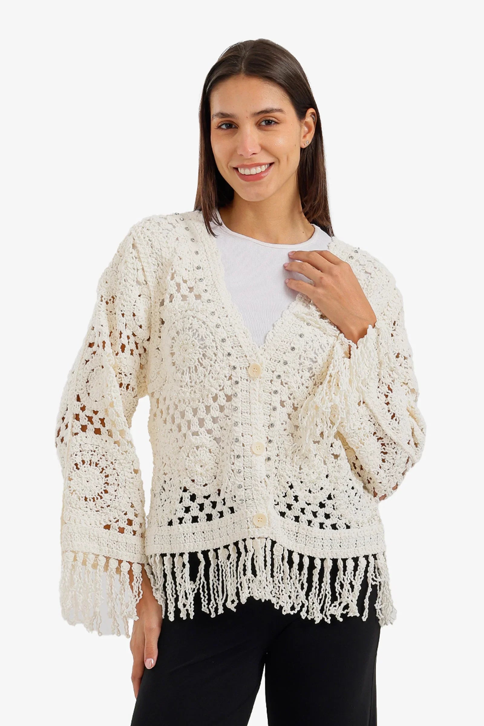 Fringed Crochet Kimono - Carina 1