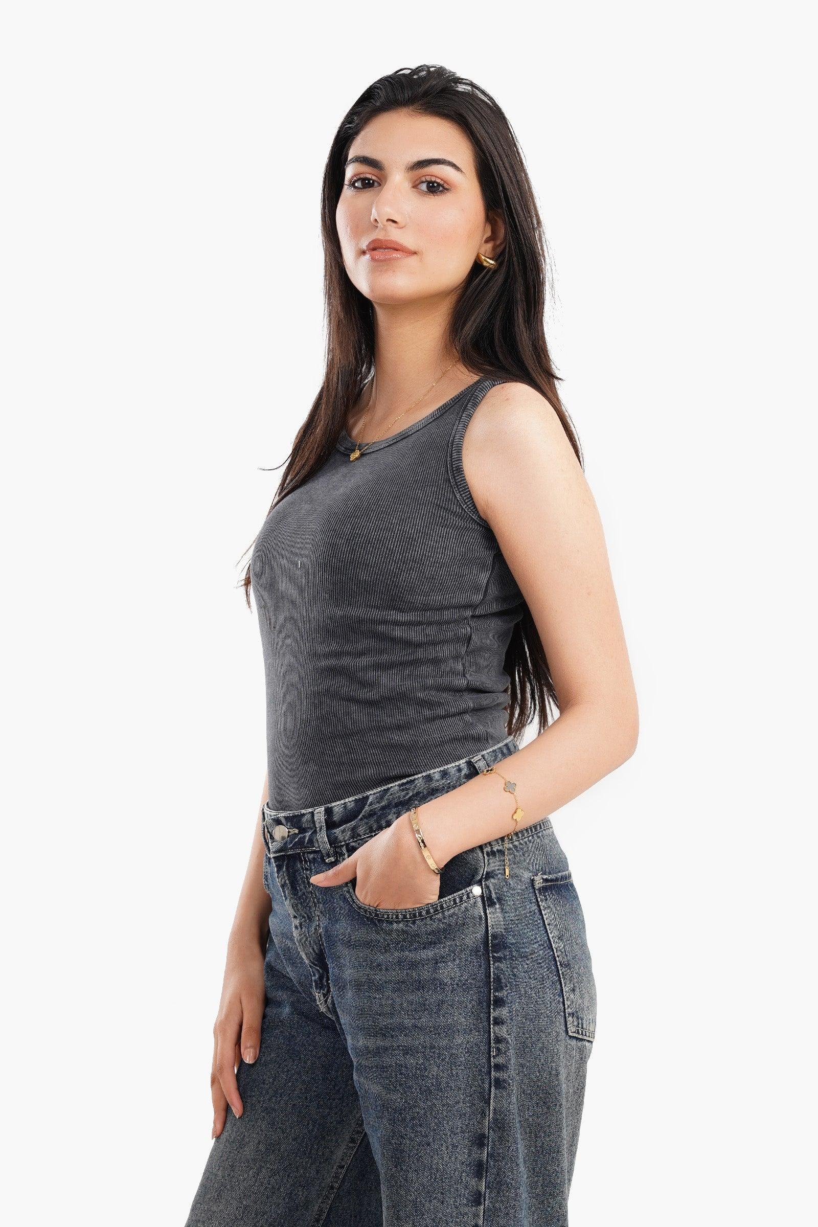 Clue - Plunge Neck Ribbed Top 1