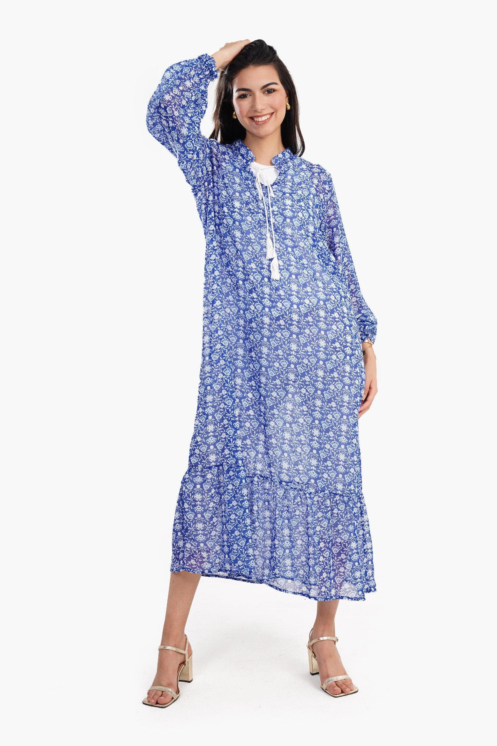 Clue - Blue Printed Chiffon Dress 1