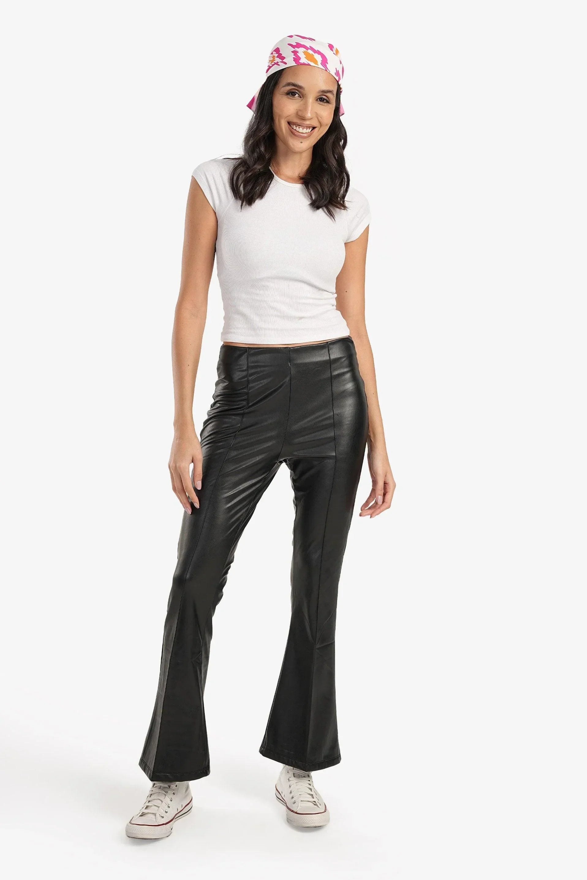 Clue - Black Leather Flare Pants 3