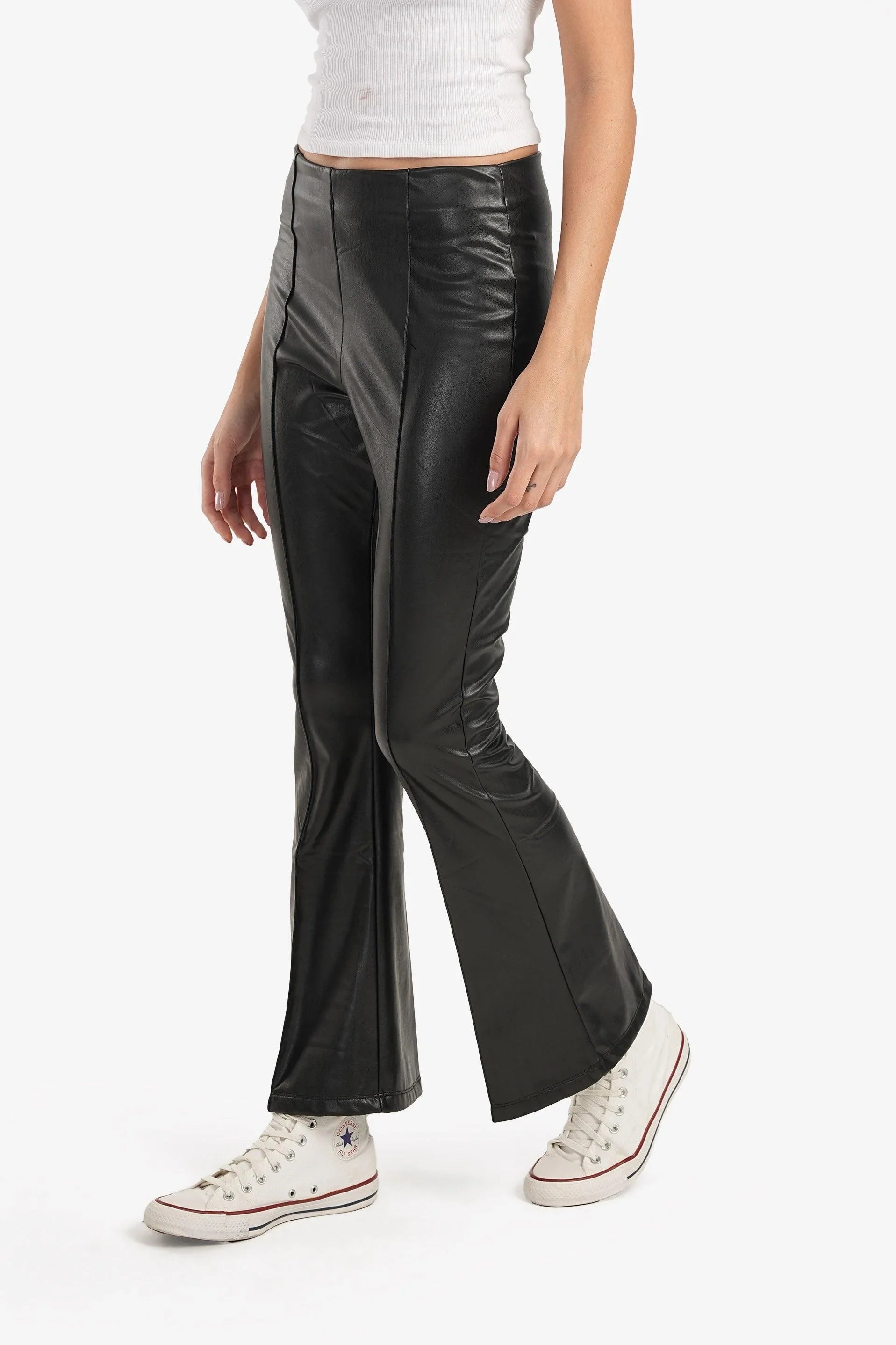 Clue - Black Leather Flare Pants 1