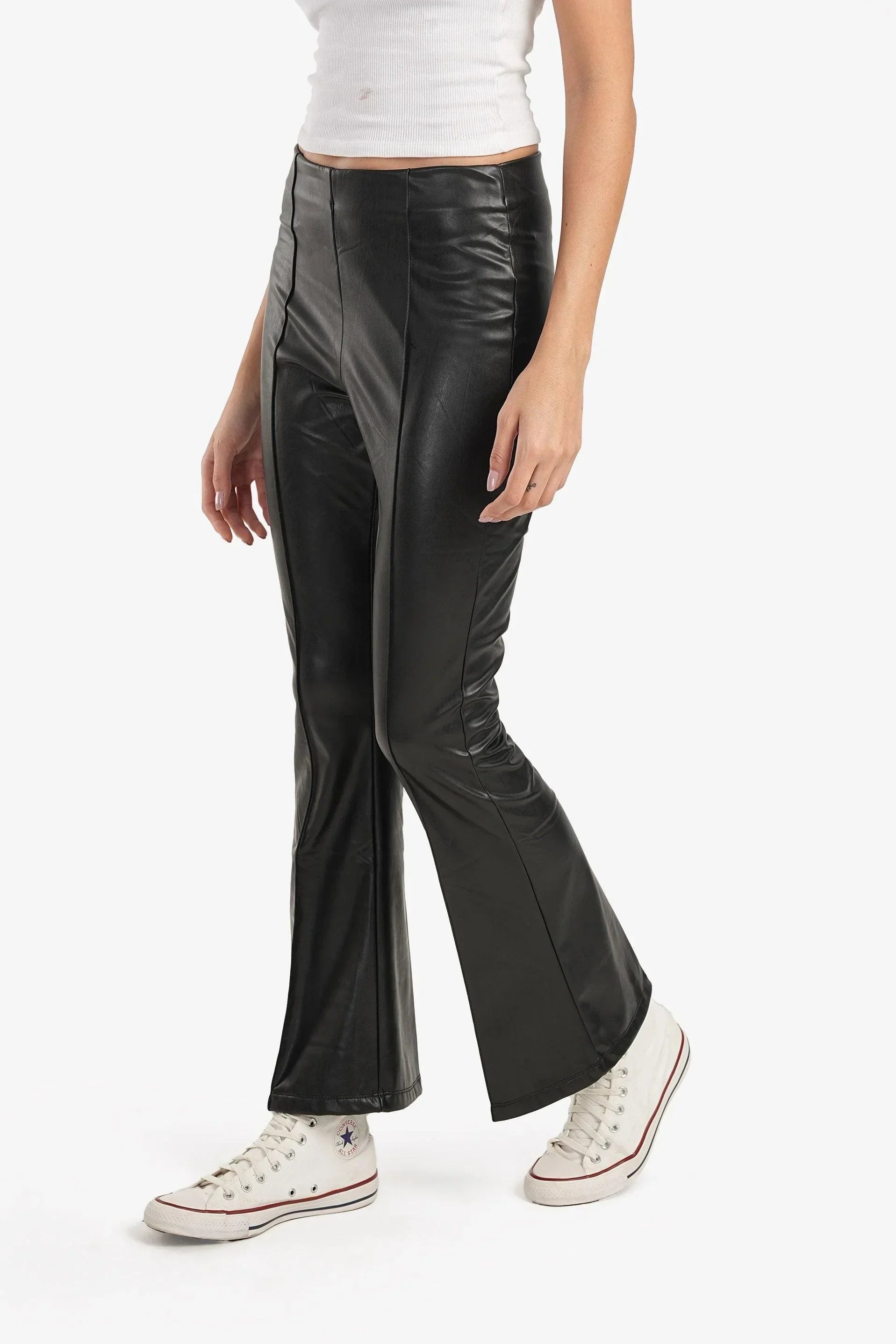 Clue - Black Leather Flare Pants 1