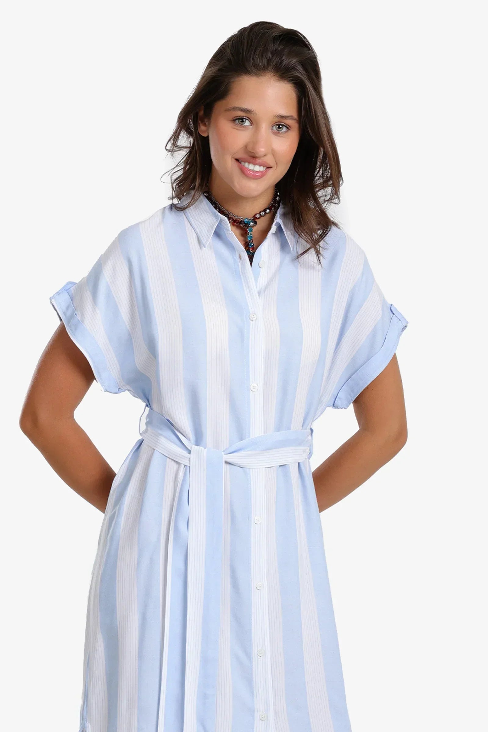 Clue - Voile Striped Shirt Dress 8