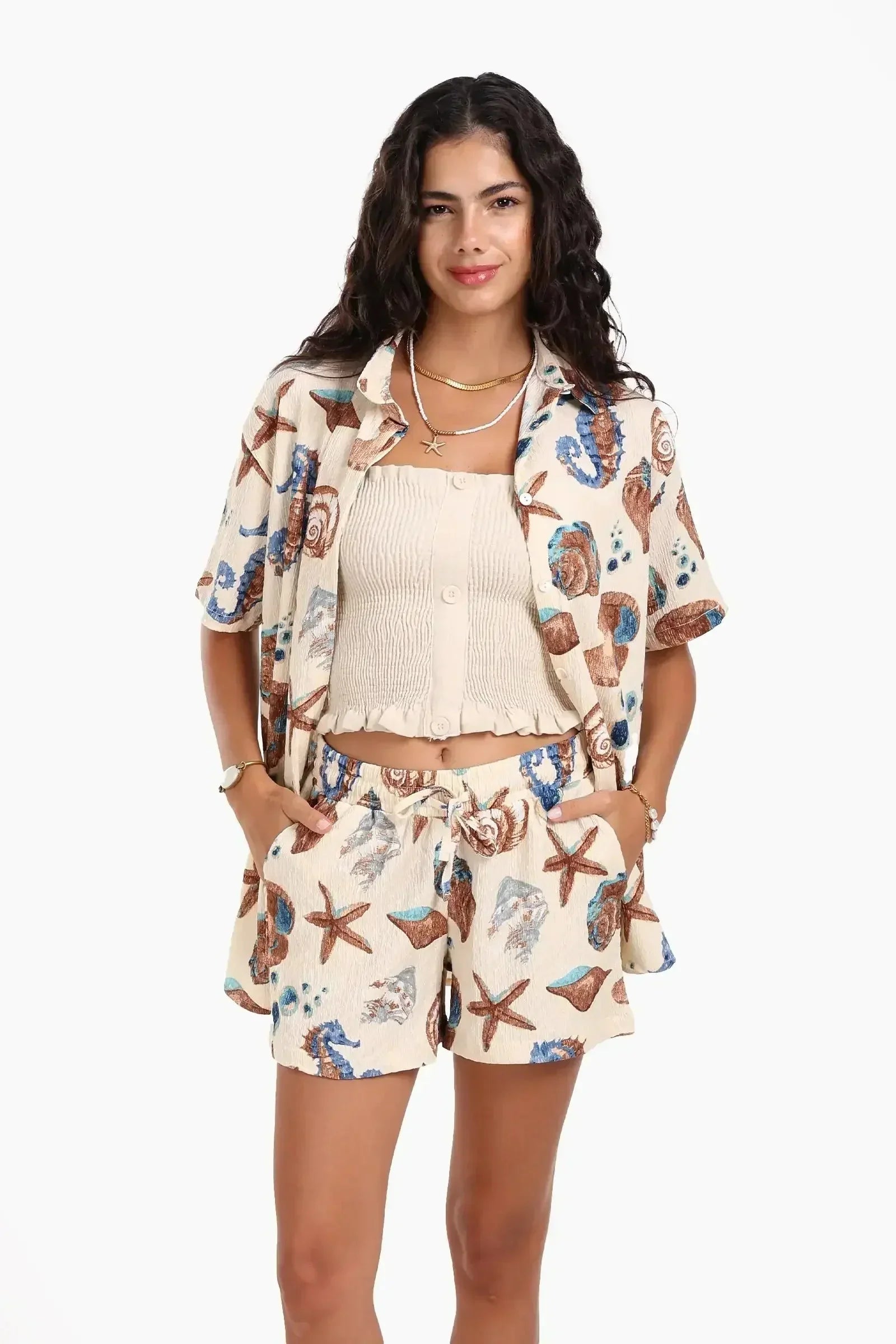Carina - Seashell Print Beach Shirt 1