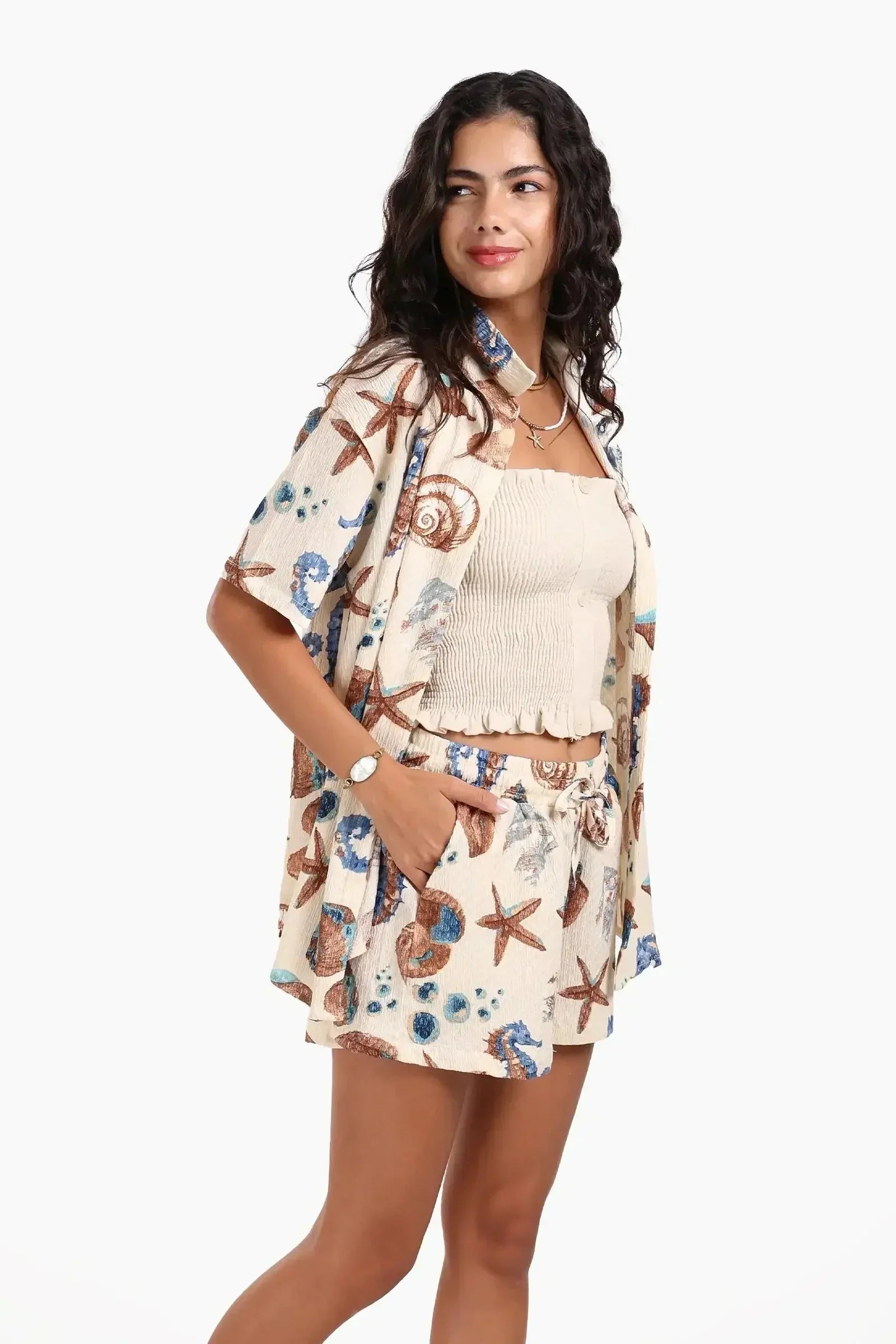 Carina - Seashell Print Beach Shirt 2