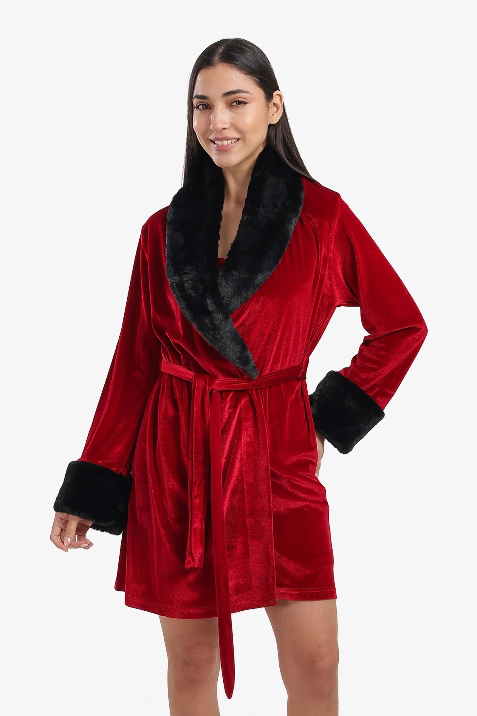 Carina - Velvet Robe with Fur Trim 9