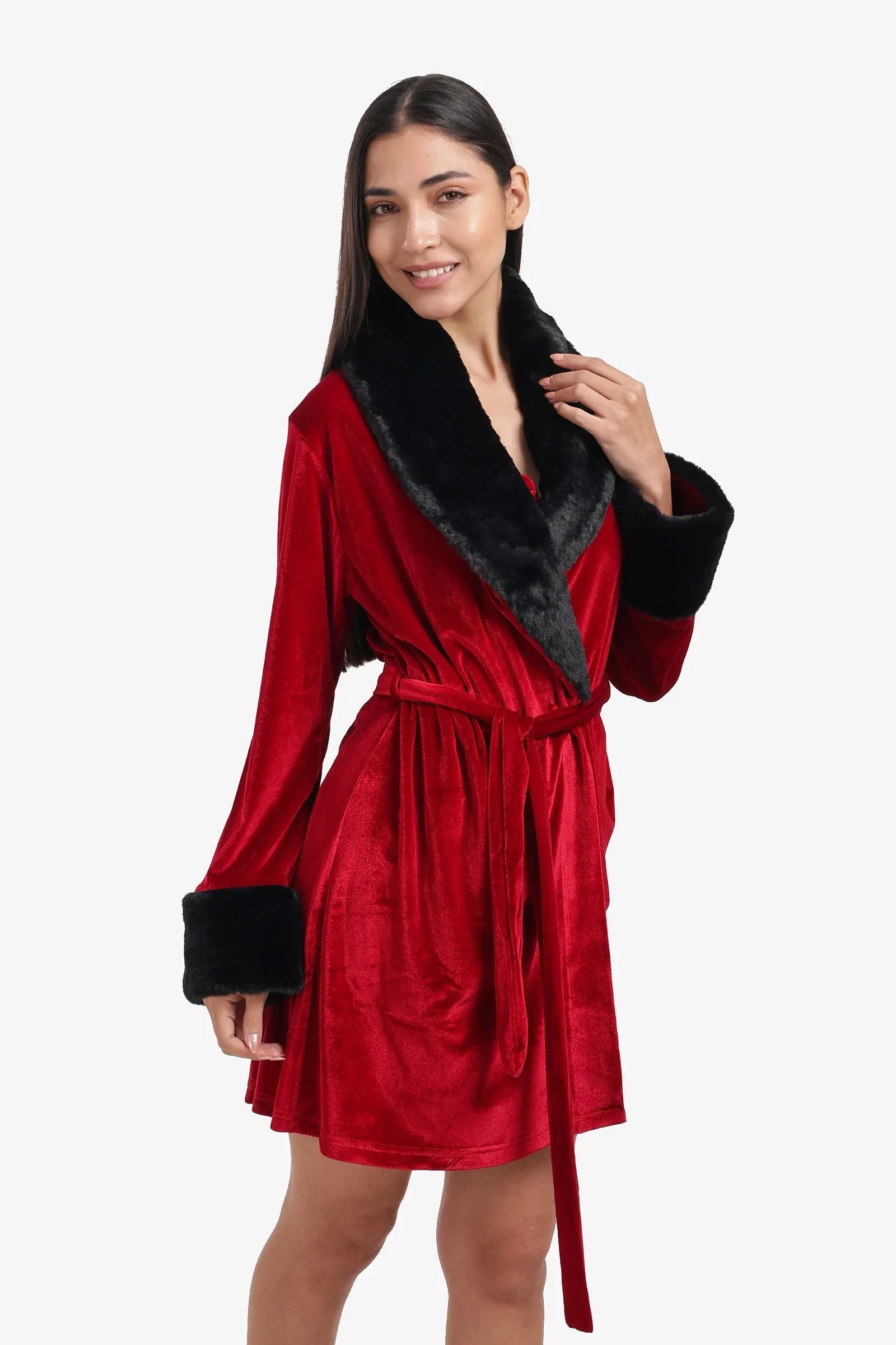 Carina - Velvet Robe with Fur Trim 8