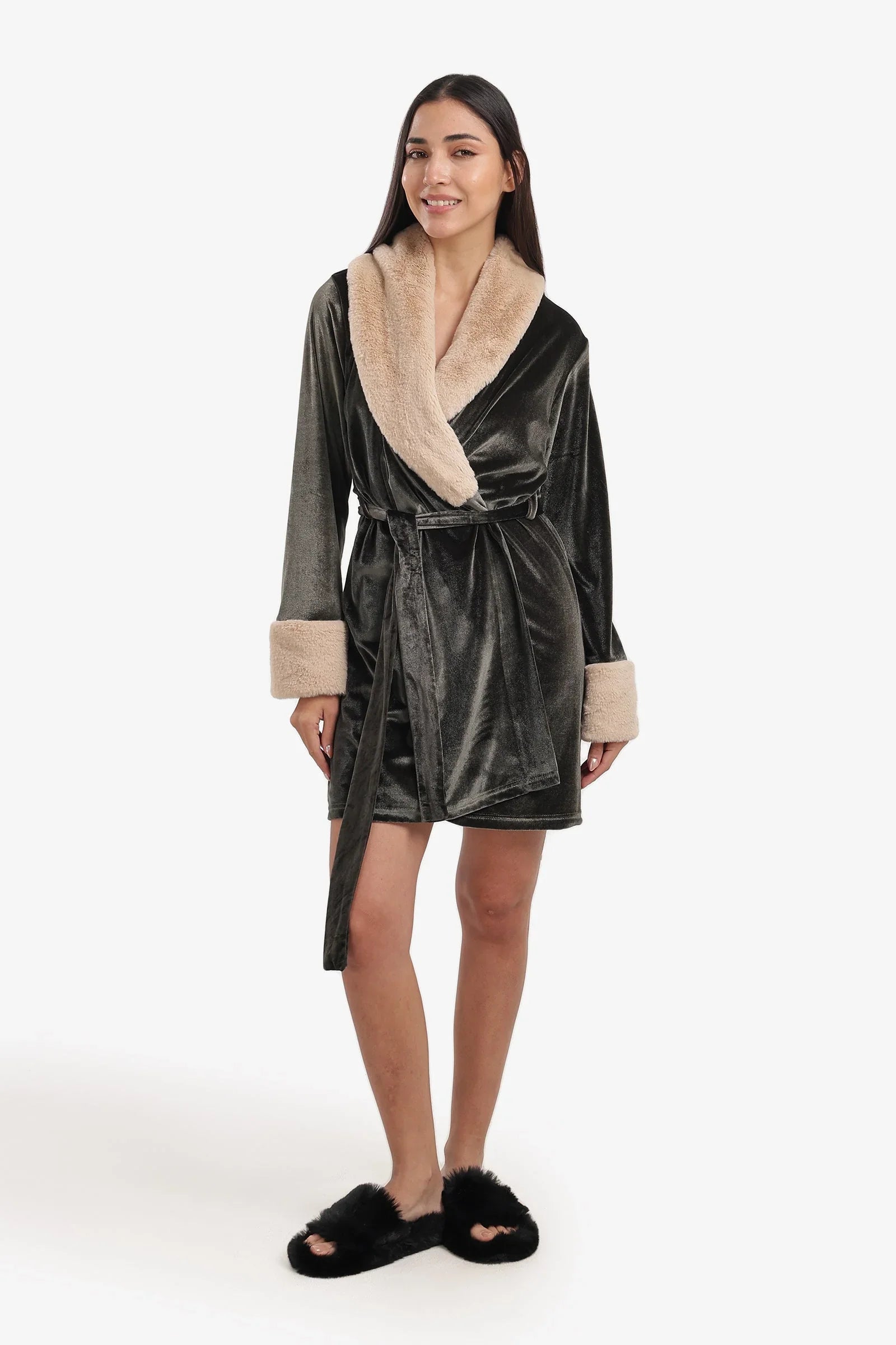 Carina - Velvet Robe with Fur Trim 16