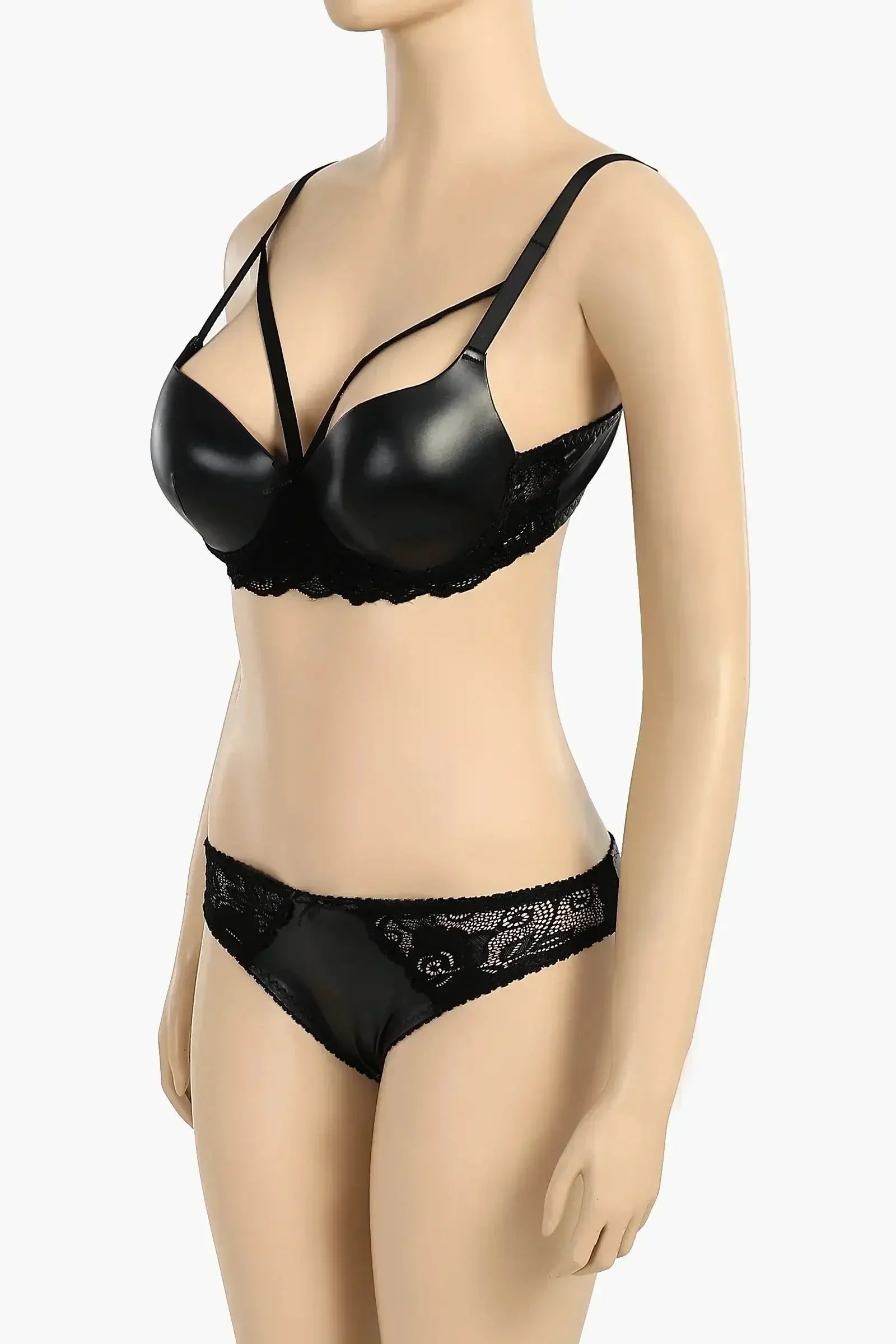 Carina - Leather & Lace Bra & Panty Set 1