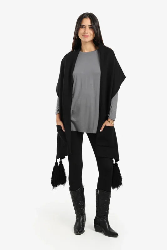 Carina - Knitted Poncho with Tassels 1