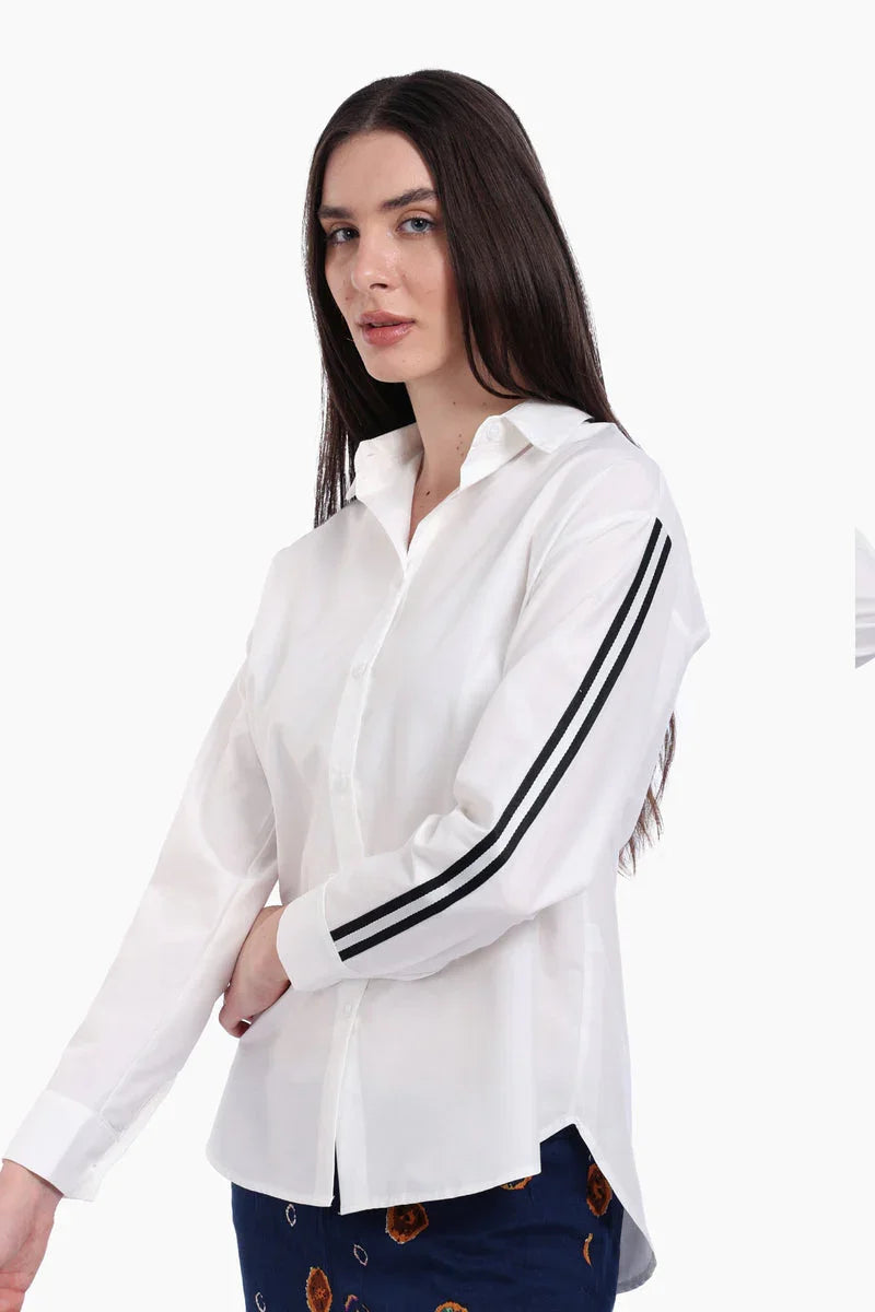 Carina - Shirt with Striped Black Sleeves 1