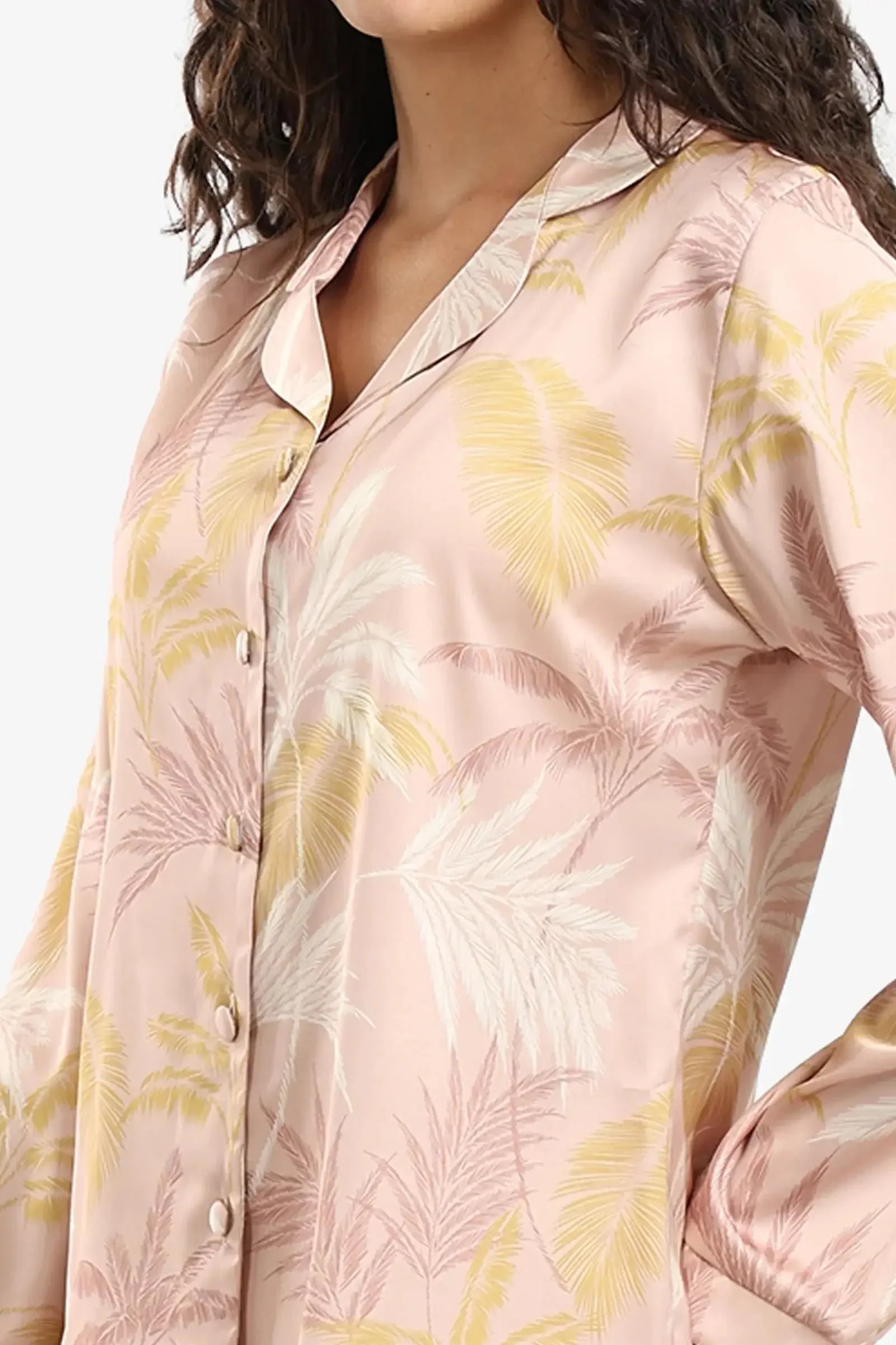 Carina - Leaf Print Satin Pyjama Set 5