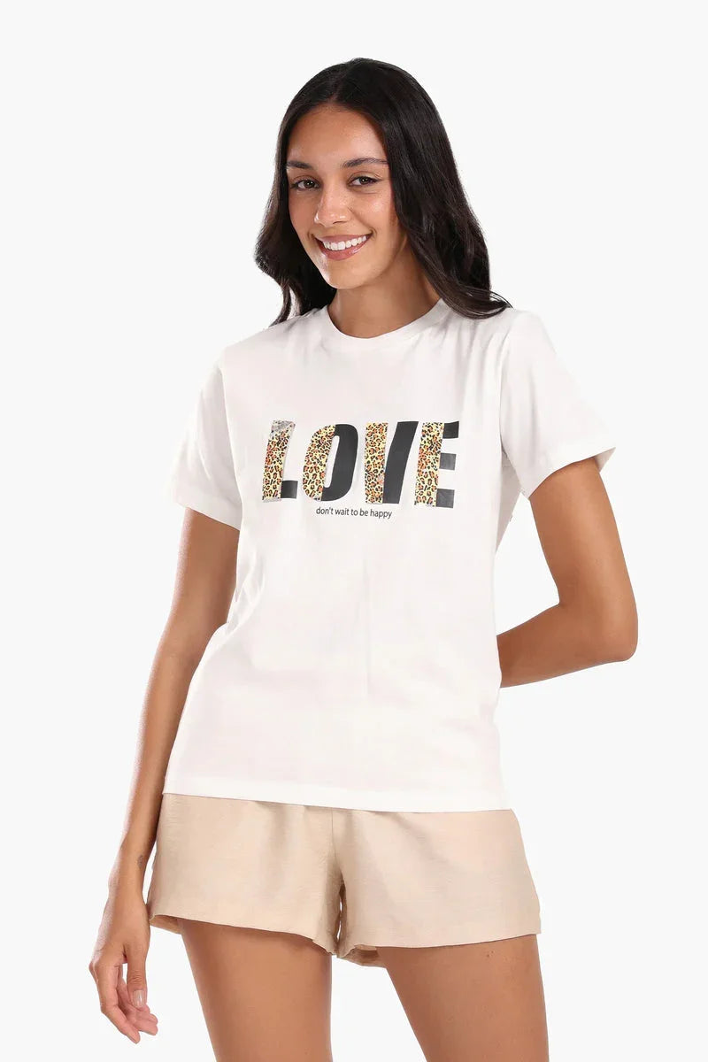 Carina - "LOVE" Printed Cotton T-Shirt 2
