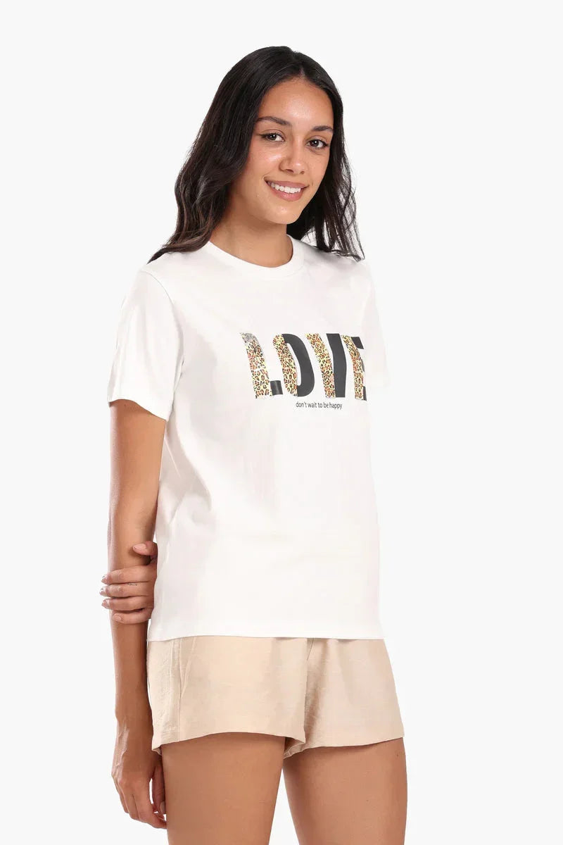 Carina - "LOVE" Printed Cotton T-Shirt 3