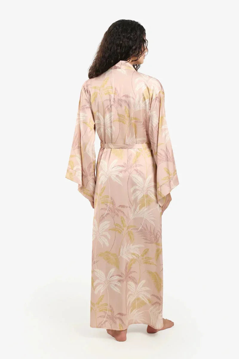 Carina - Leaf Print Maxi Satin Robe 8