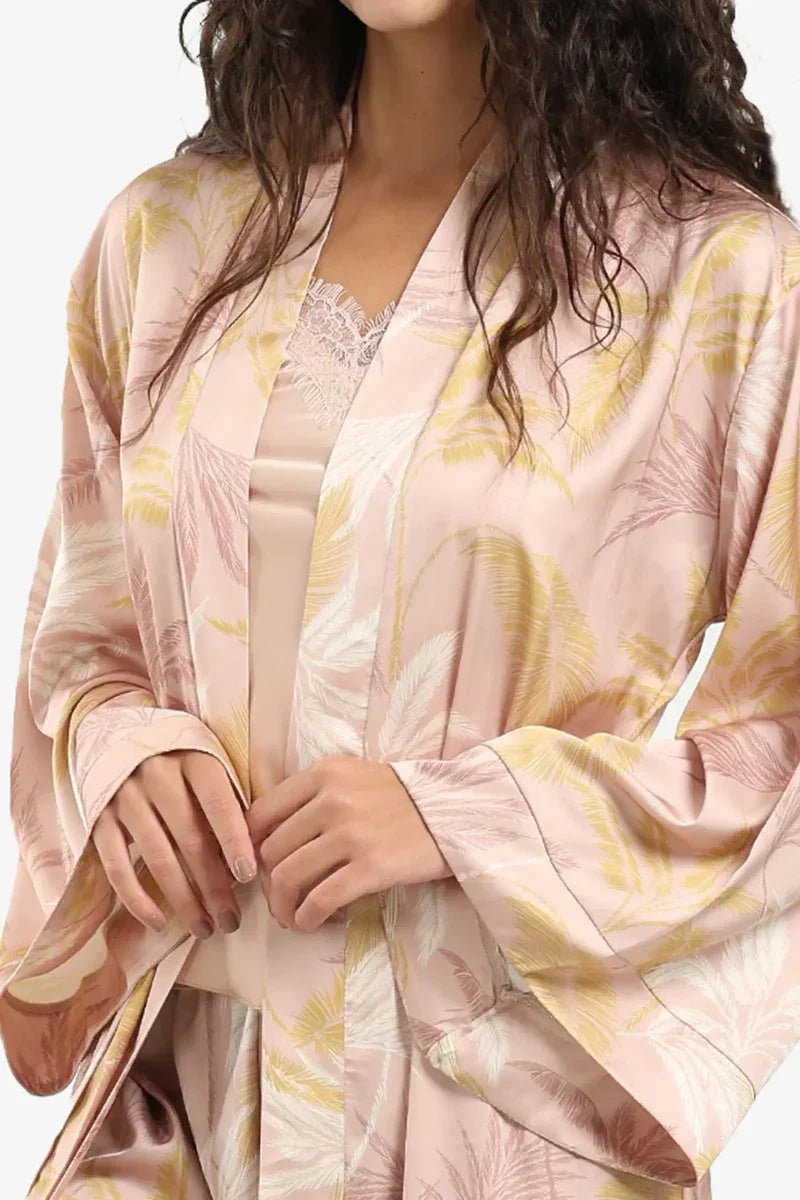 Carina - Leaf Print Maxi Satin Robe 16