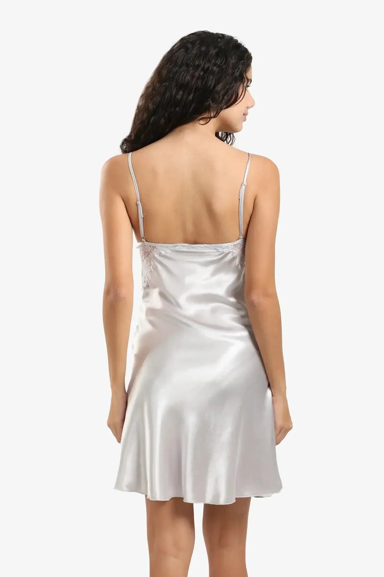 Carina - Silver Satin & Lace Babydoll 1