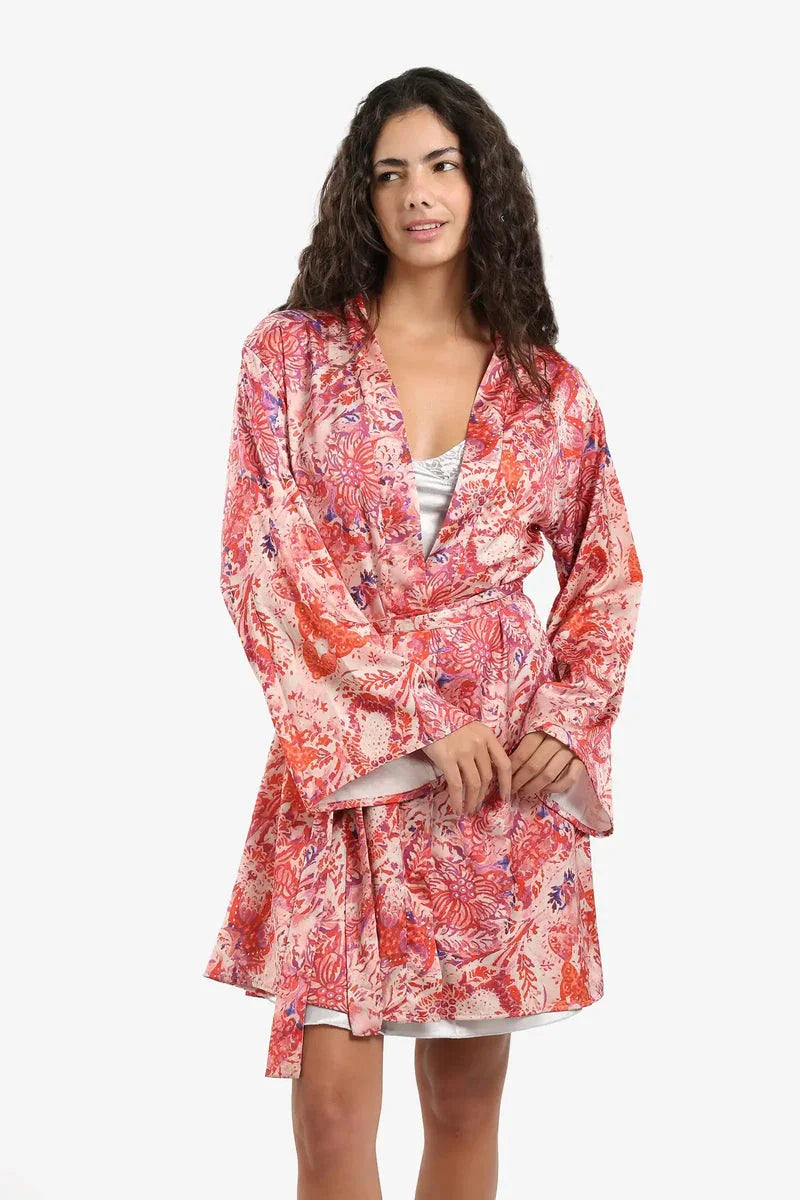 Carina - All Over Printed Satin Robe 2
