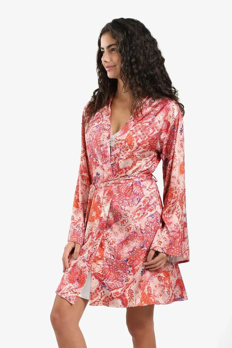 Carina - All Over Printed Satin Robe 8
