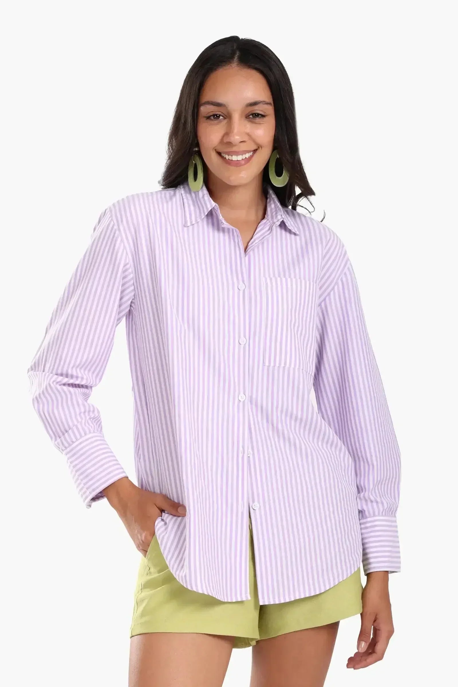 Carina - Purple Striped Button-Down Shirt 1