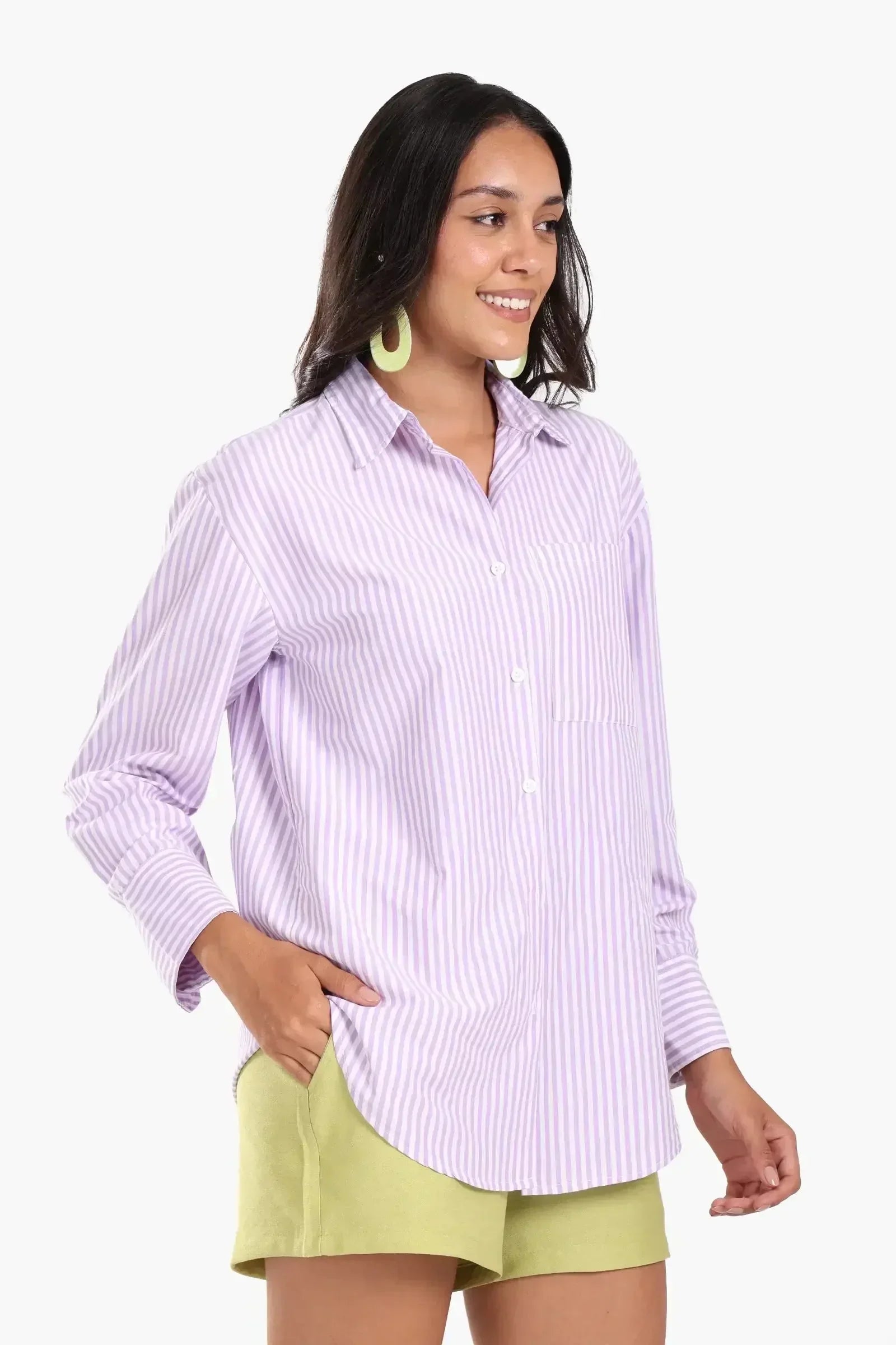 Carina - Purple Striped Button-Down Shirt 2