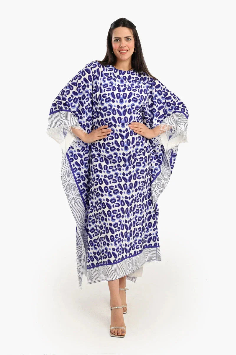 Carina - Feather Trimmed Printed Abaya 1
