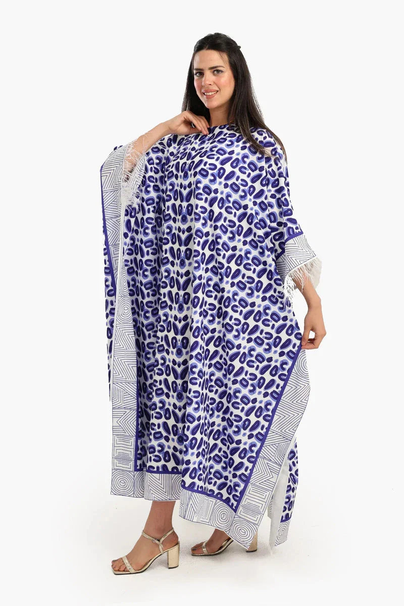 Carina - Feather Trimmed Printed Abaya 2