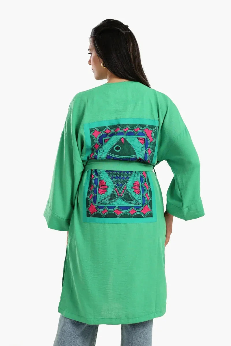 Carina - Embroidered Back Green Kimono 2