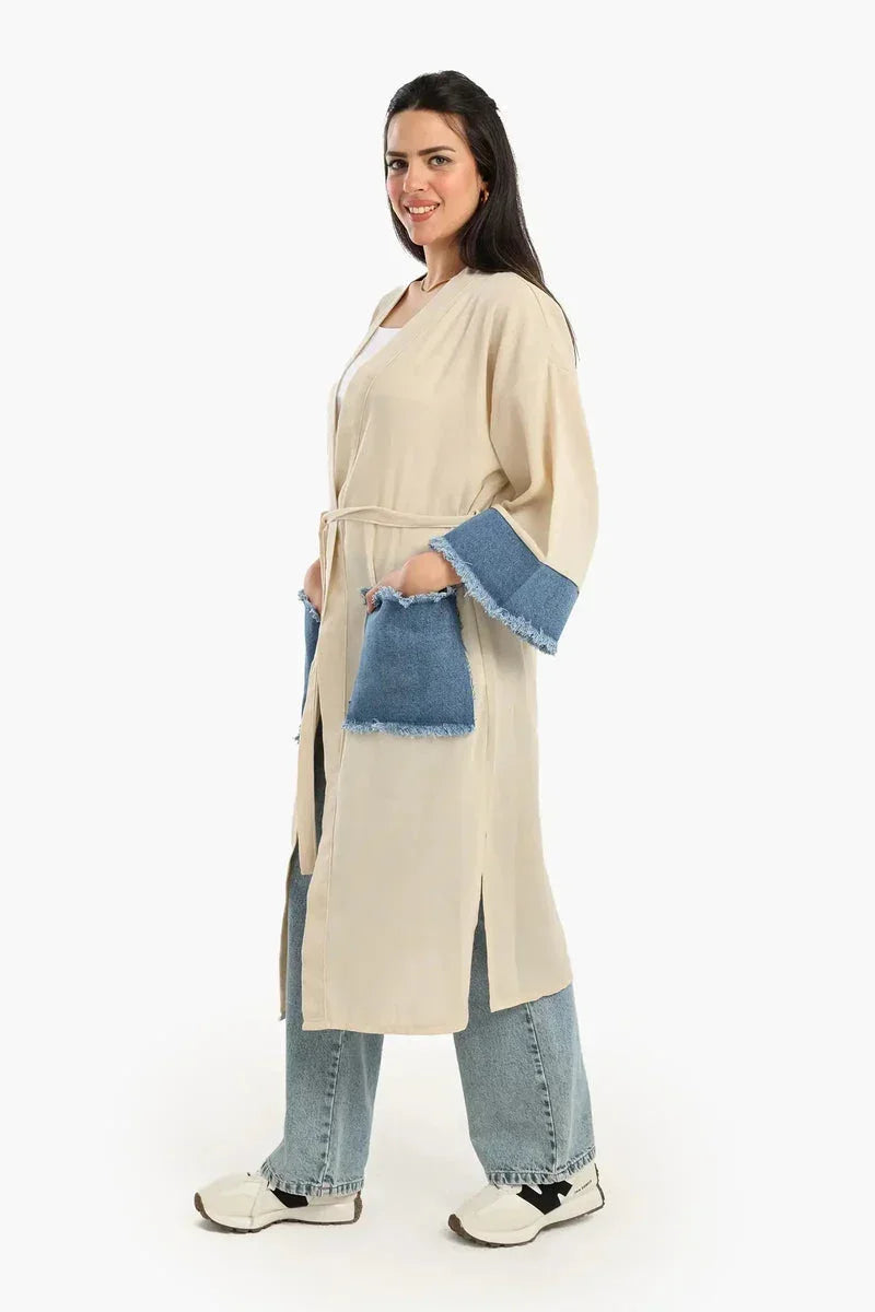 Voile & Denim Contrast Kimono - Carina 9