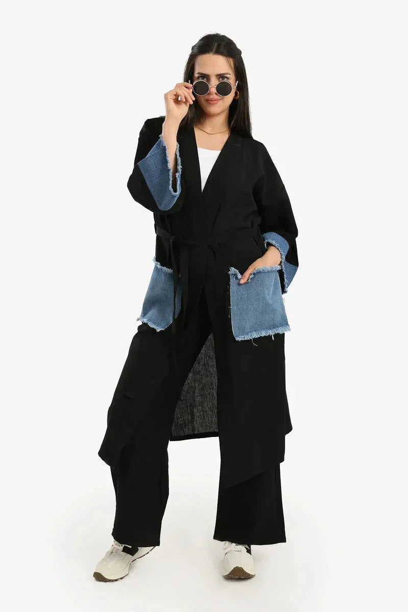 Voile & Denim Contrast Kimono - Carina 1