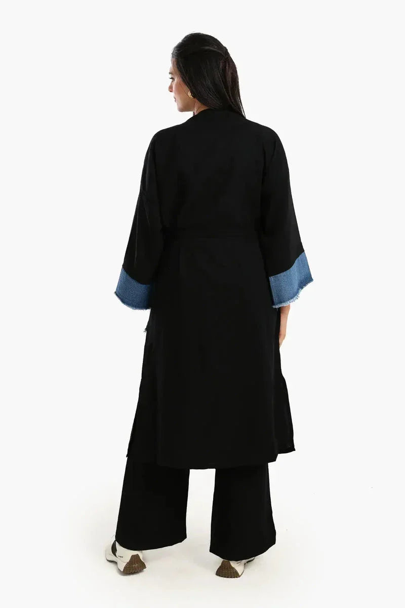Voile & Denim Contrast Kimono - Carina 5