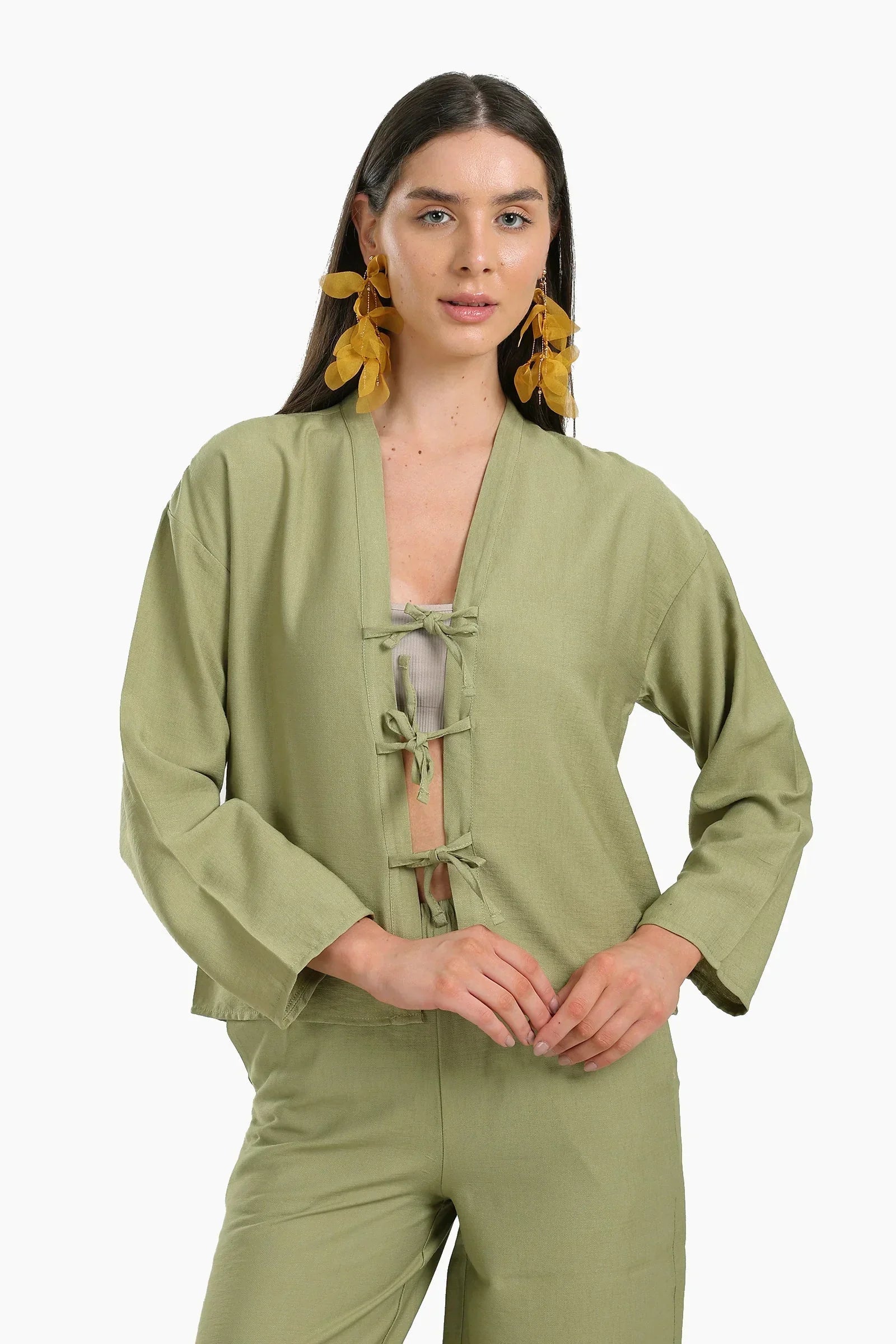Clue - Tie Front V-Neck Blouse 1