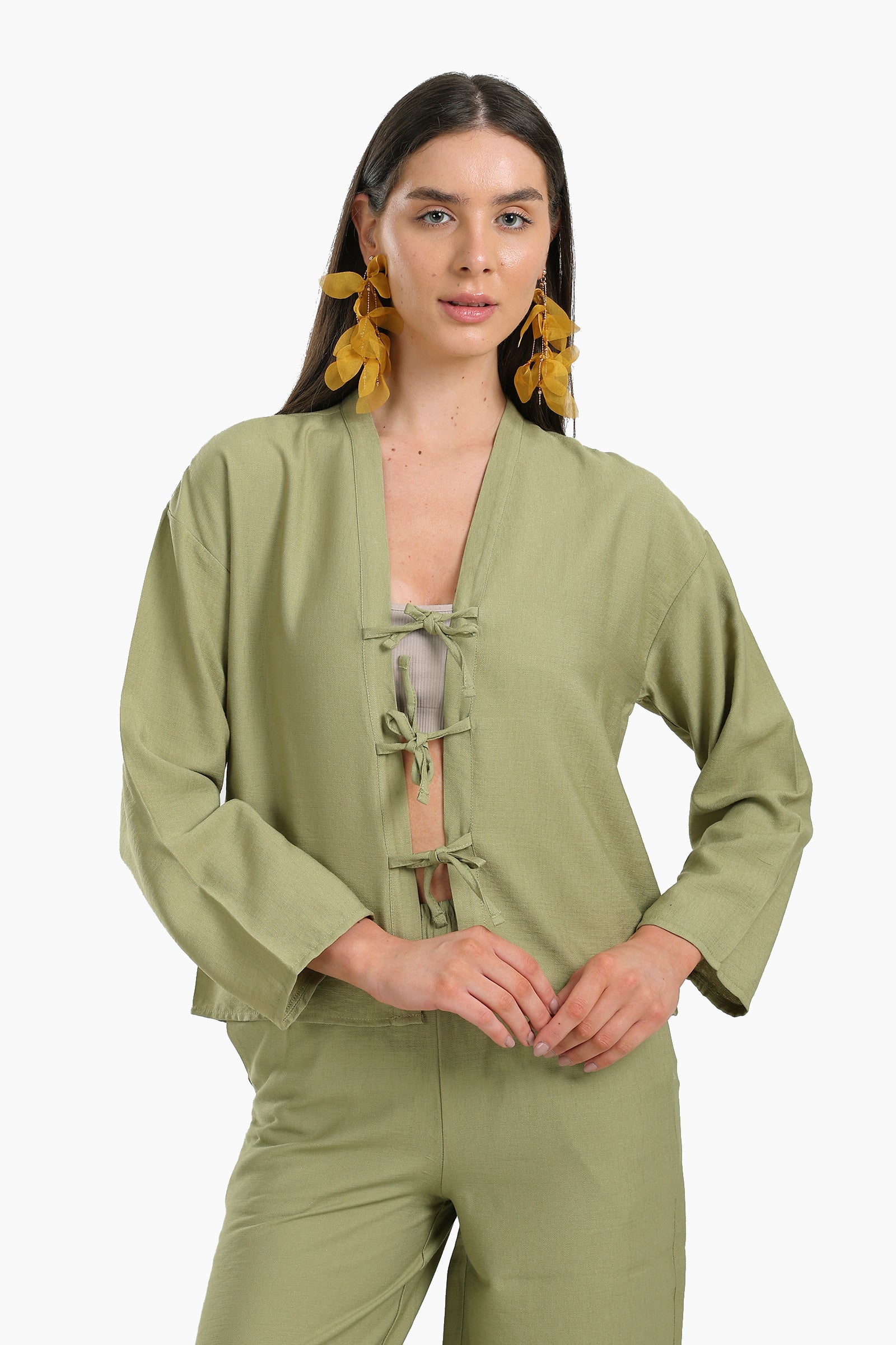 Tie Front V - Neck Blouse - Clue - Babazzaro