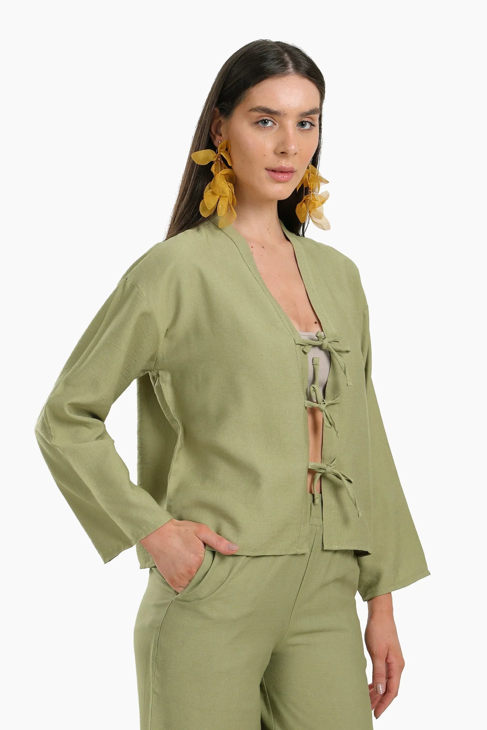 Clue - Tie Front V-Neck Blouse 3