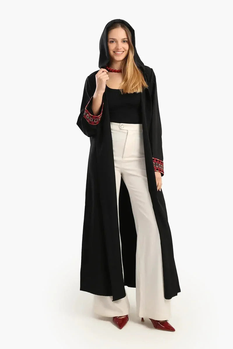 Carina - Embroidered Cuffs Black Kimono 1