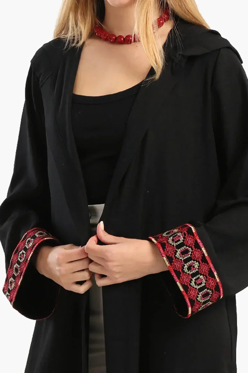 Carina - Embroidered Cuffs Black Kimono 4