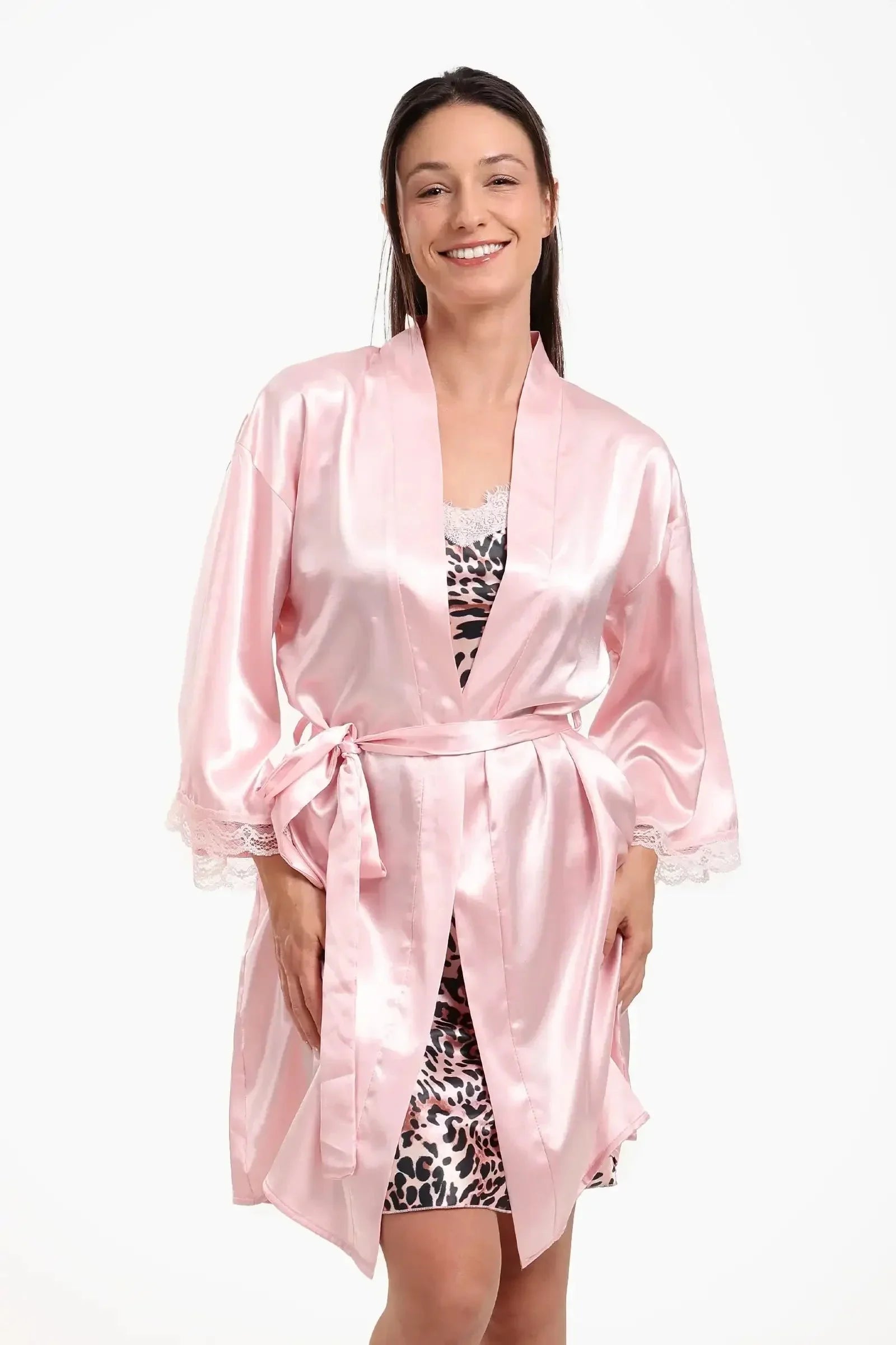 Carina - Satin Robe with Lace Details 5