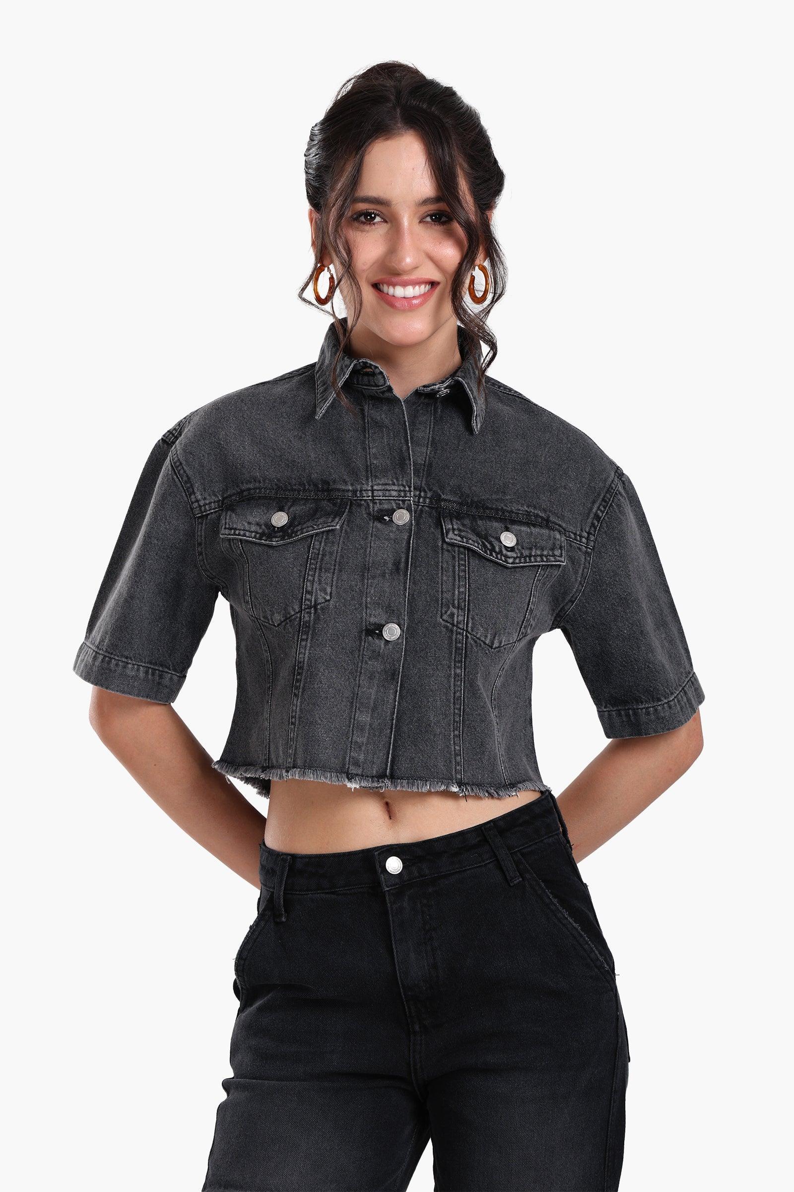 Clue - Grey Cropped Denim Shirt 1