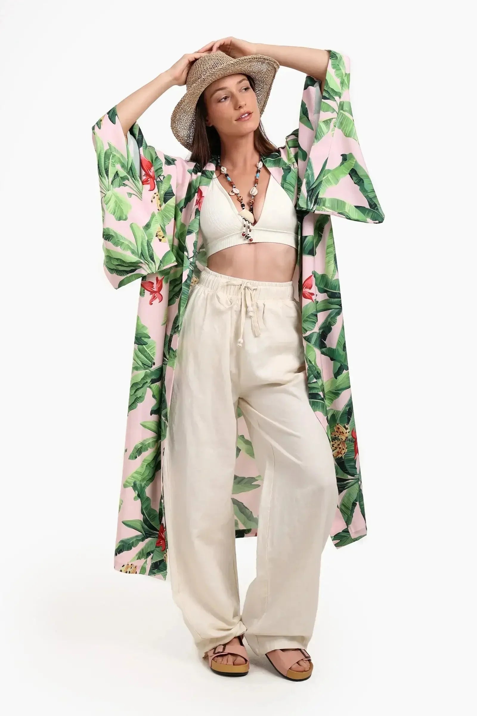 Carina - Tropical Leaves Beach Kimono 1
