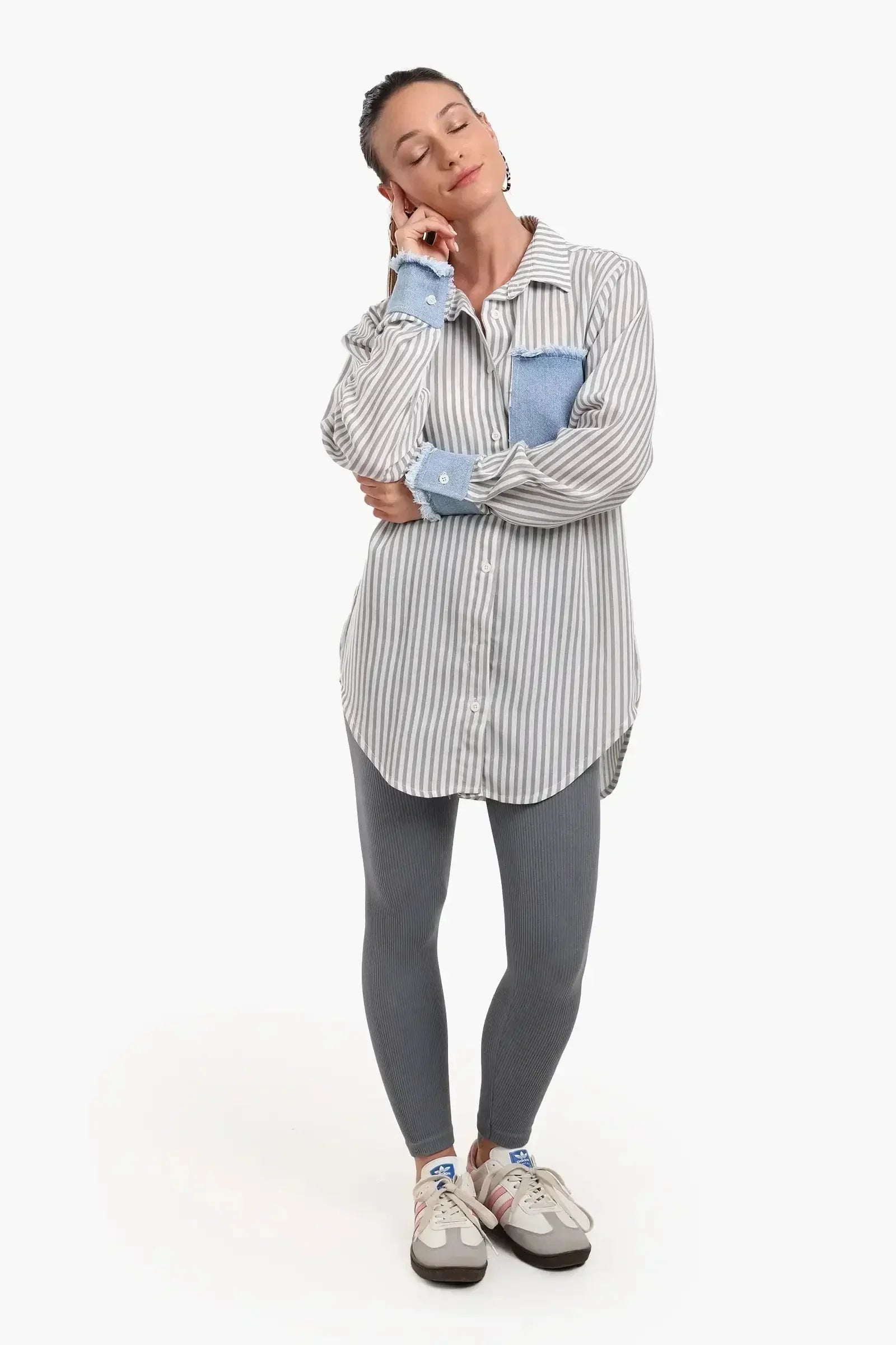 Carina - Striped Shirt with Denim Details 5